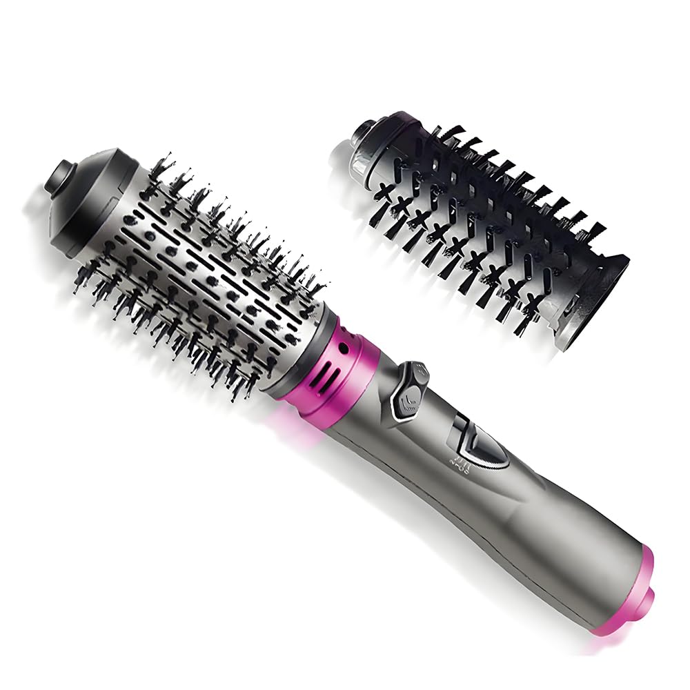 Cepillo Giratorio Secador de Pelo, Cepillo de Aire Caliente Rotatorio con 2 Cepillos Intercambiables, Peine Electrico Secador de Pelo con Iones Negativos, Thermal Brush para Rizado y Cabello Liso
