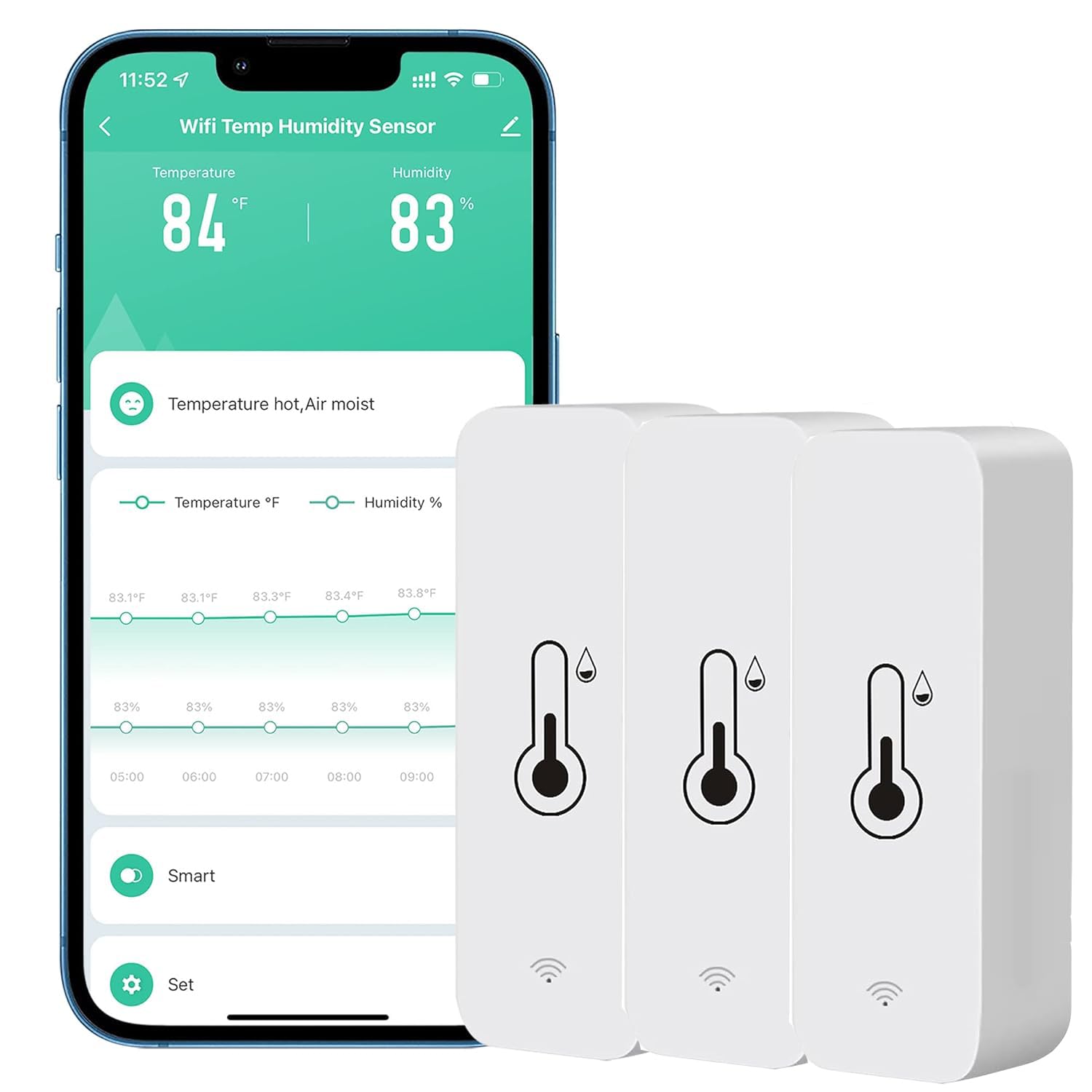 Digital Higrómetro Termómetro Casa, 3 PCS Inteligente Mini Termometro Interior con Monitor Remoto de Temperatura y Humedad, Medidor Temperatura y Humedad Control Remoto