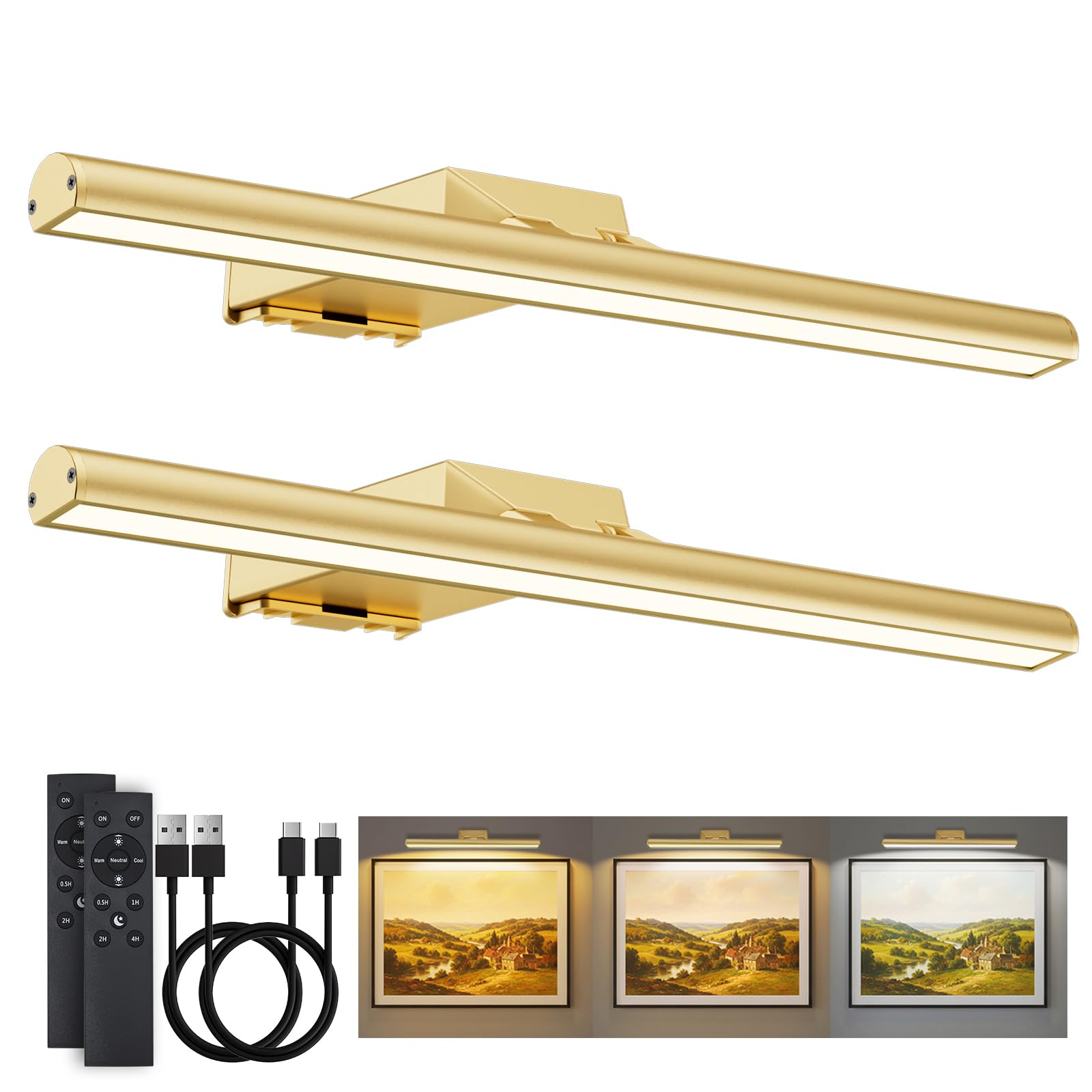 Neymlya 16" Picture Lights for Wall, 10000mAh Rechargeable Wireless Remote
