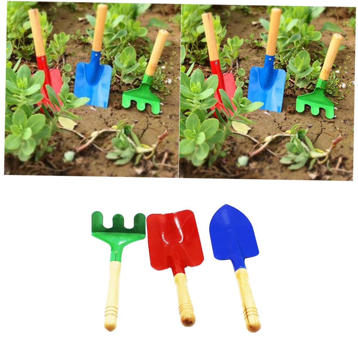 ERINGOGO 3Pcs Mini Garden Tool for Iron Trowel Rake Shovel with Wooden Handles Gardening for Random Color