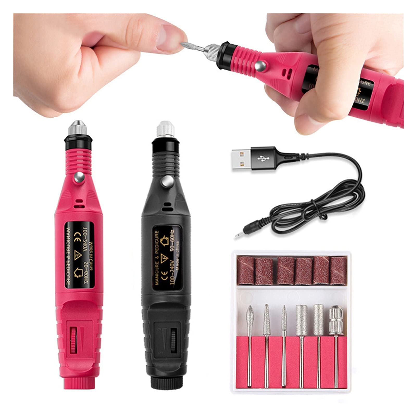 Trapano per Unghie 1 Set Professional Electric Nail Drill Machine Macchina Manicure Pedicure Art Pen Strumenti per Le Unghie per(USB White)