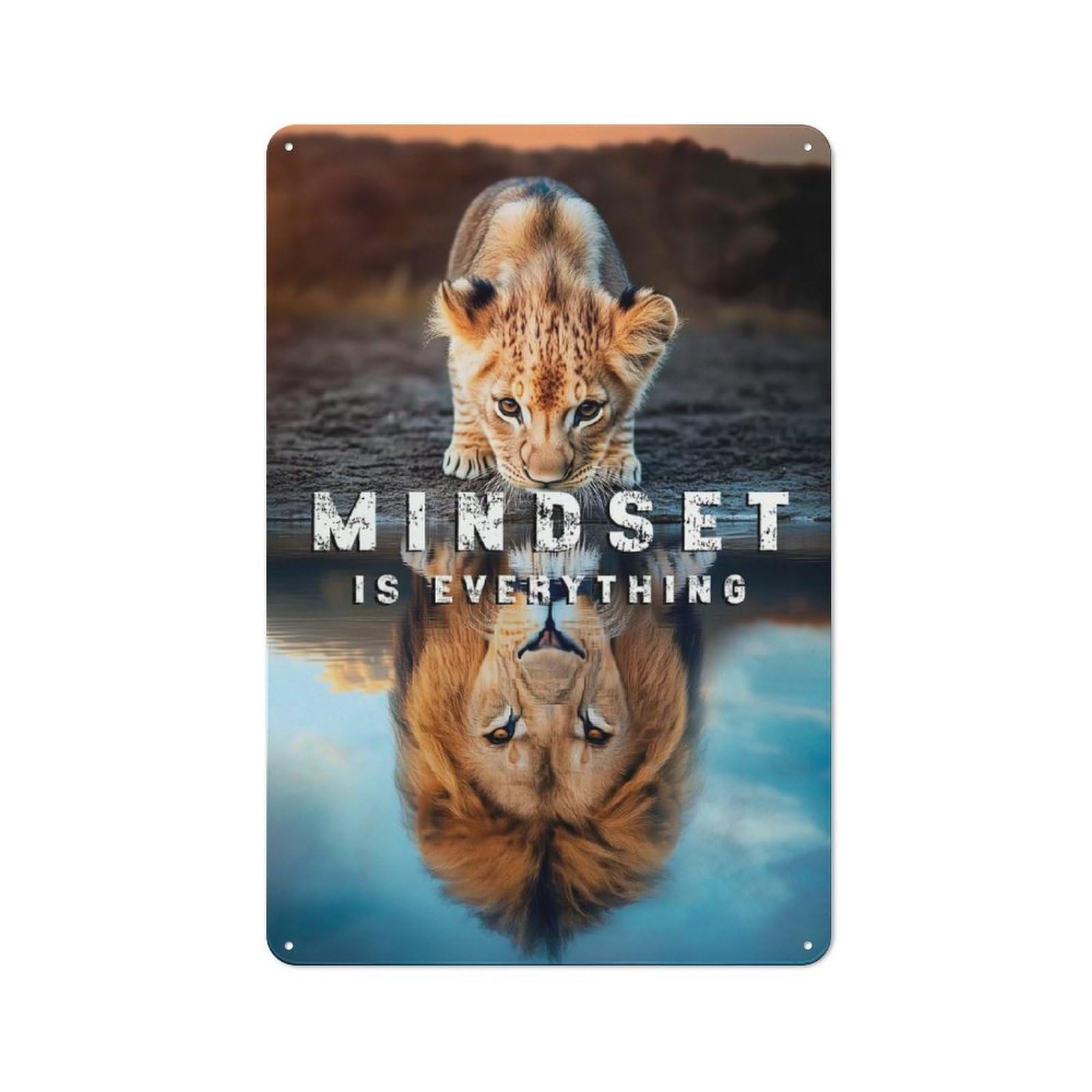 Junmoney Lion Cub Mindset Metal Wall Sign 30X20cm Featuring For Pub Or Café, For Kitchen, Dining Room And Home Bar Wall Decor