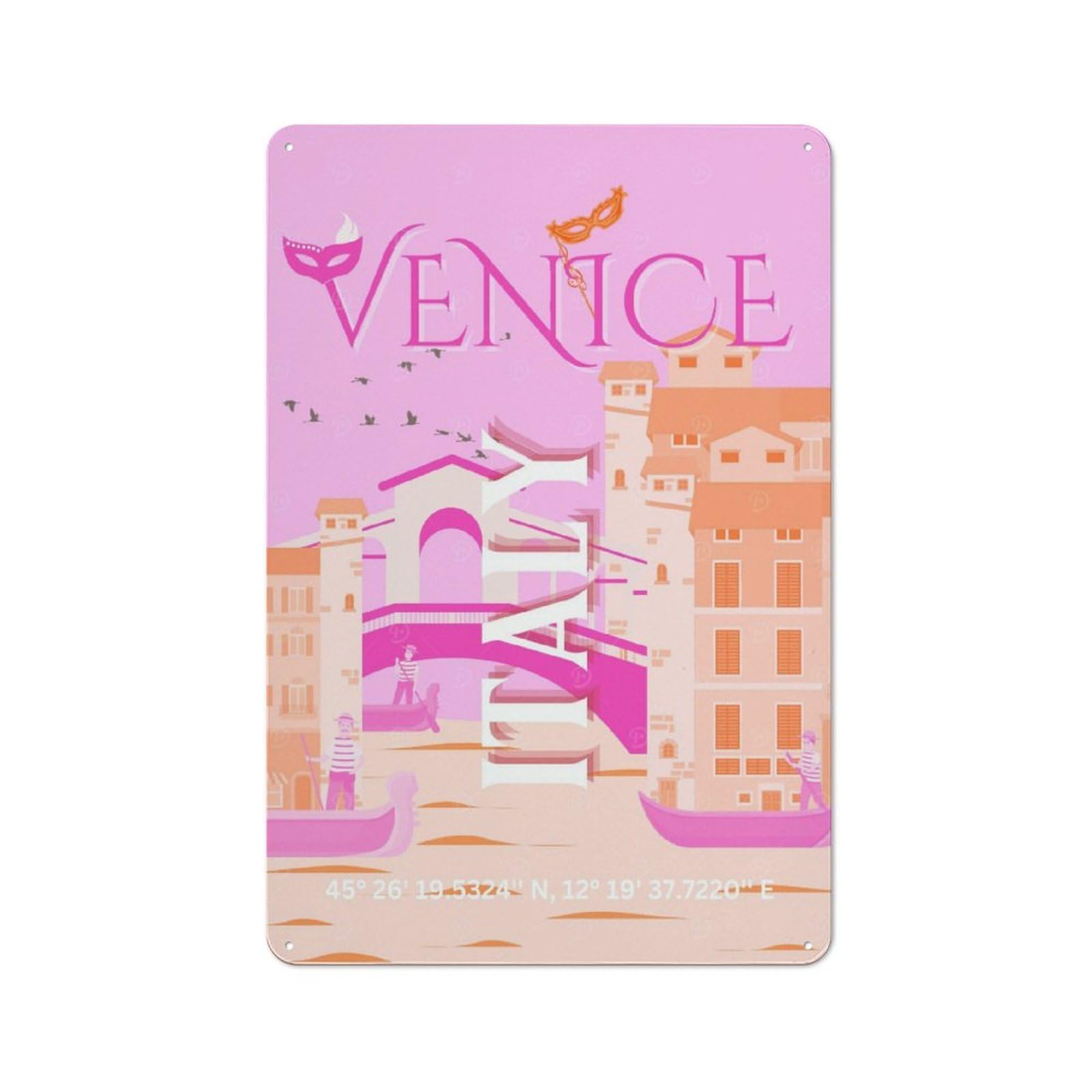 Junmoney Style-8 Creative Venice Italy Travel (2) Tin Sign 30X20cm, Study Room Decor For Workspace, Cafe, Shop Or Desk Area