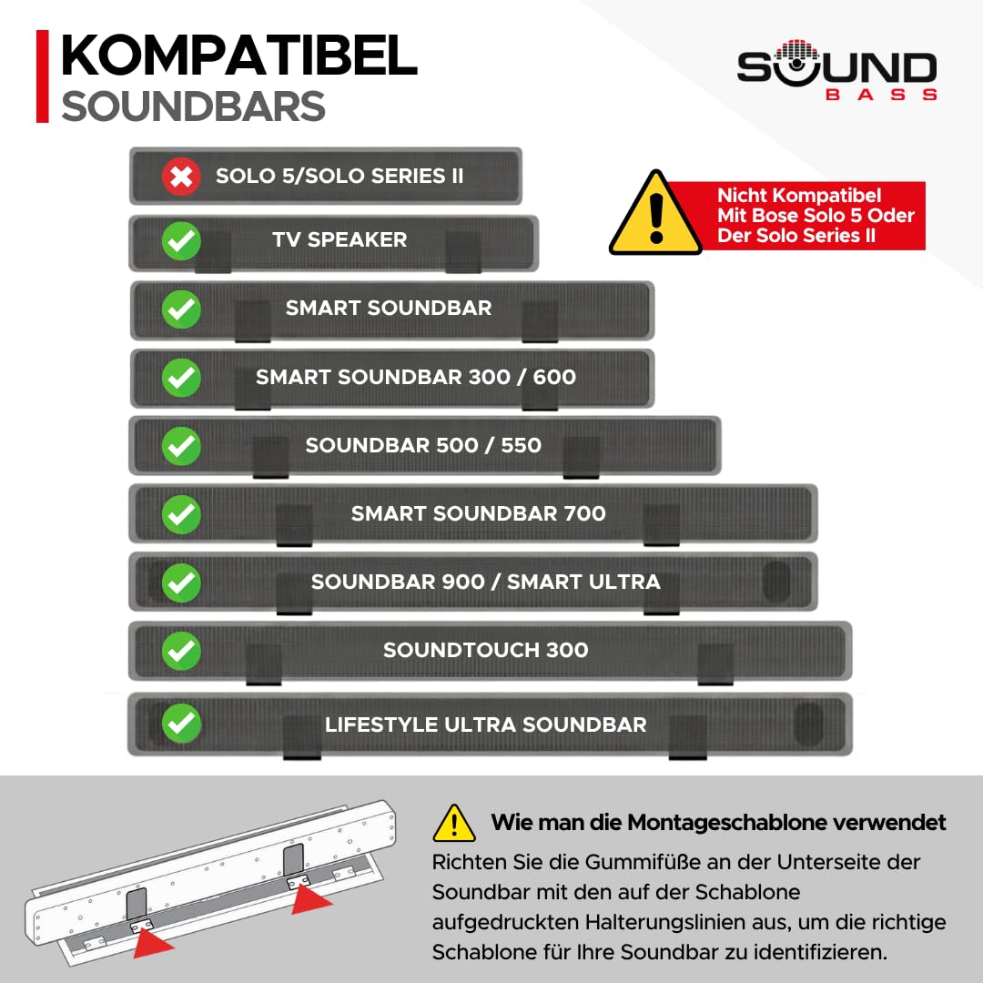 Sound Bass Smart Soundbar 300 500 550 600 700 900 Lifestyle Ultra Wandhalterungsset für Bose 300/500/550/600/700/900 Lifestyle Ultra, TV Speaker, Verstellbares Montage unter TV-Halterung, Schwarz