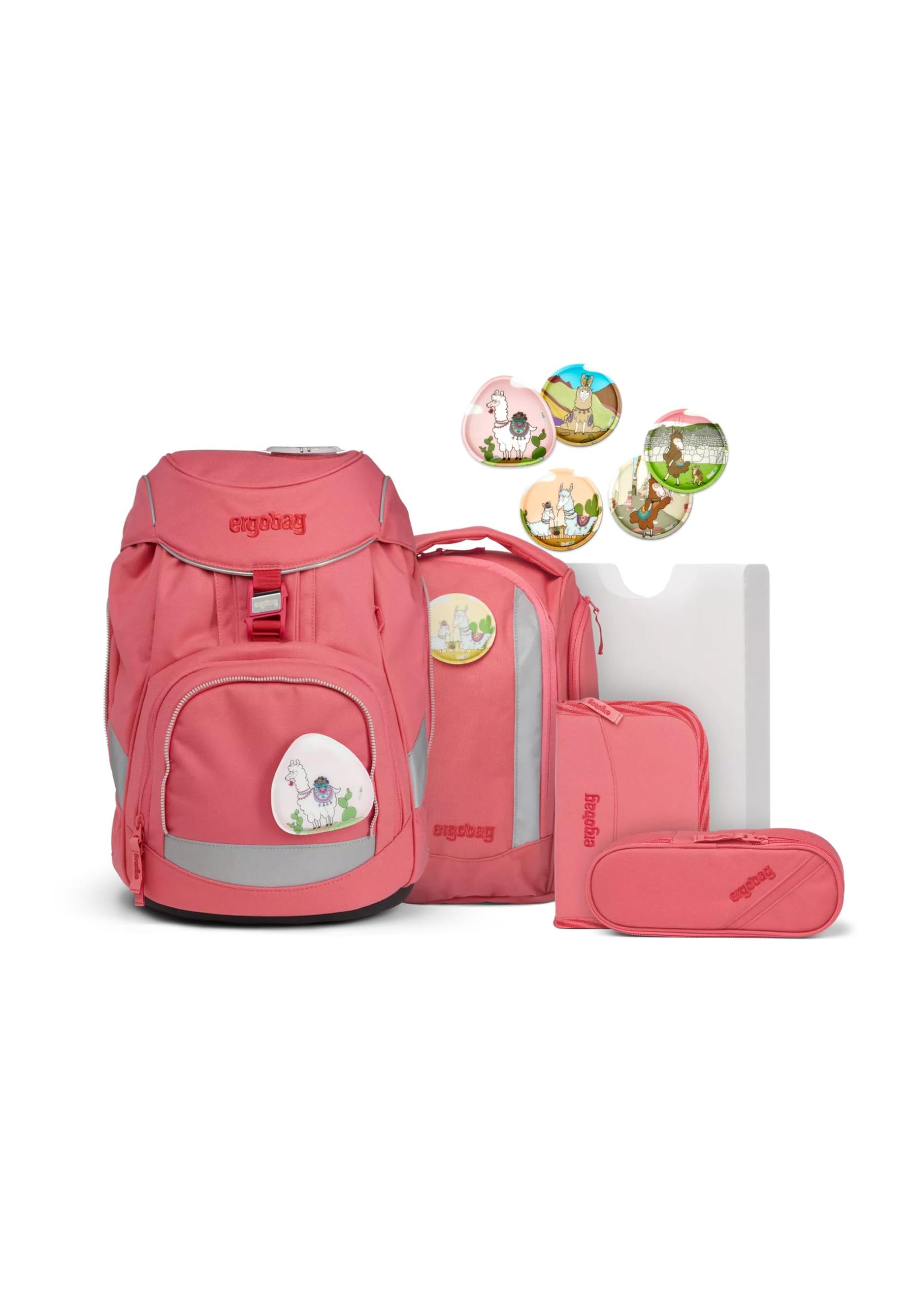 ergobag set zaino scolastico pack set Lamas in Bearjamas - Rosa | Zaino scolastico ergonomico, collezione precedente, flessibile, set da 6 pezzi, per la prima classe della scuola primaria