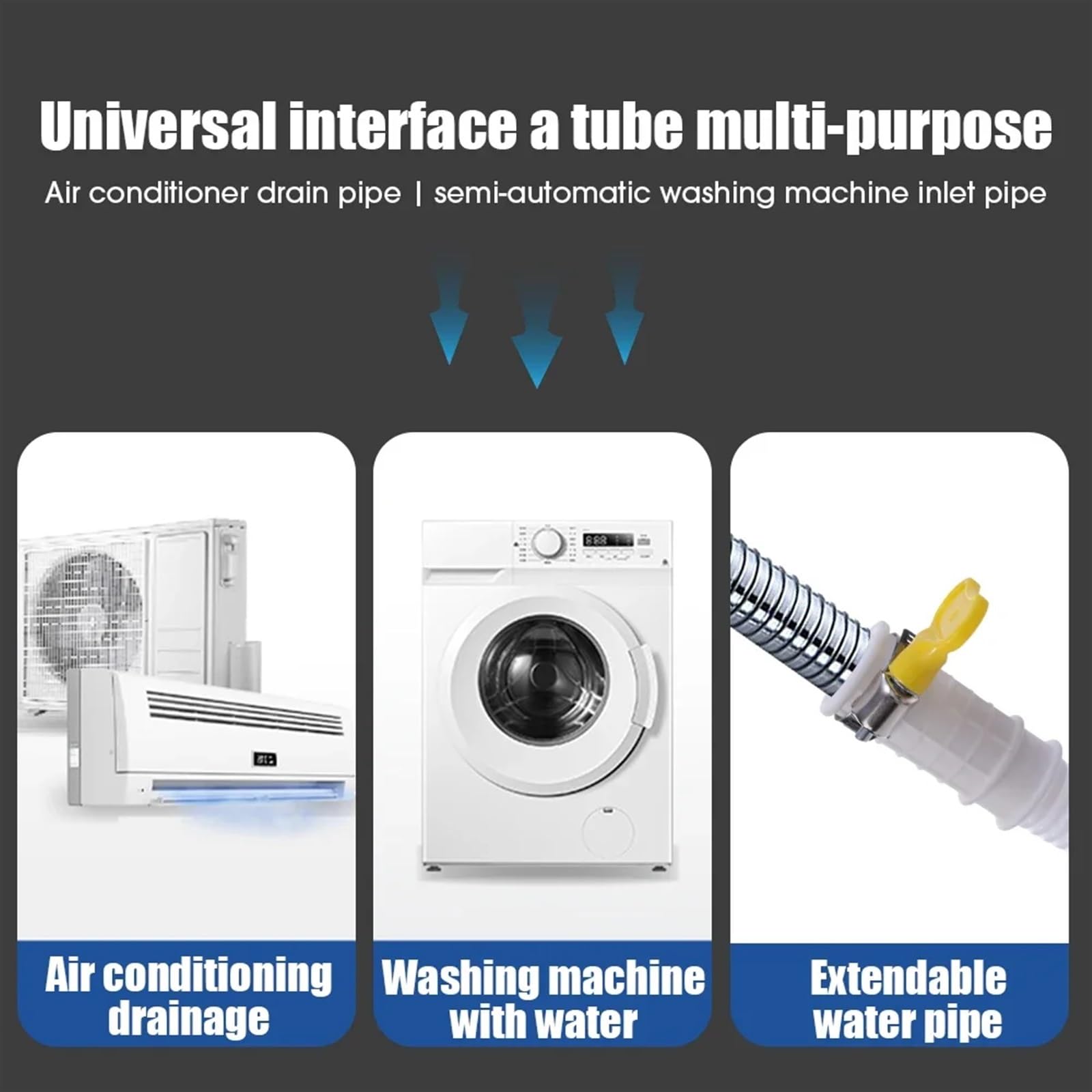 Tubo di scarico per lavatrice, Tubo di scarico for lavatrice in PP bianco da 0,5-3 m Prolunga for rubinetto del condizionatore d'aria semiautomatica(3metres)