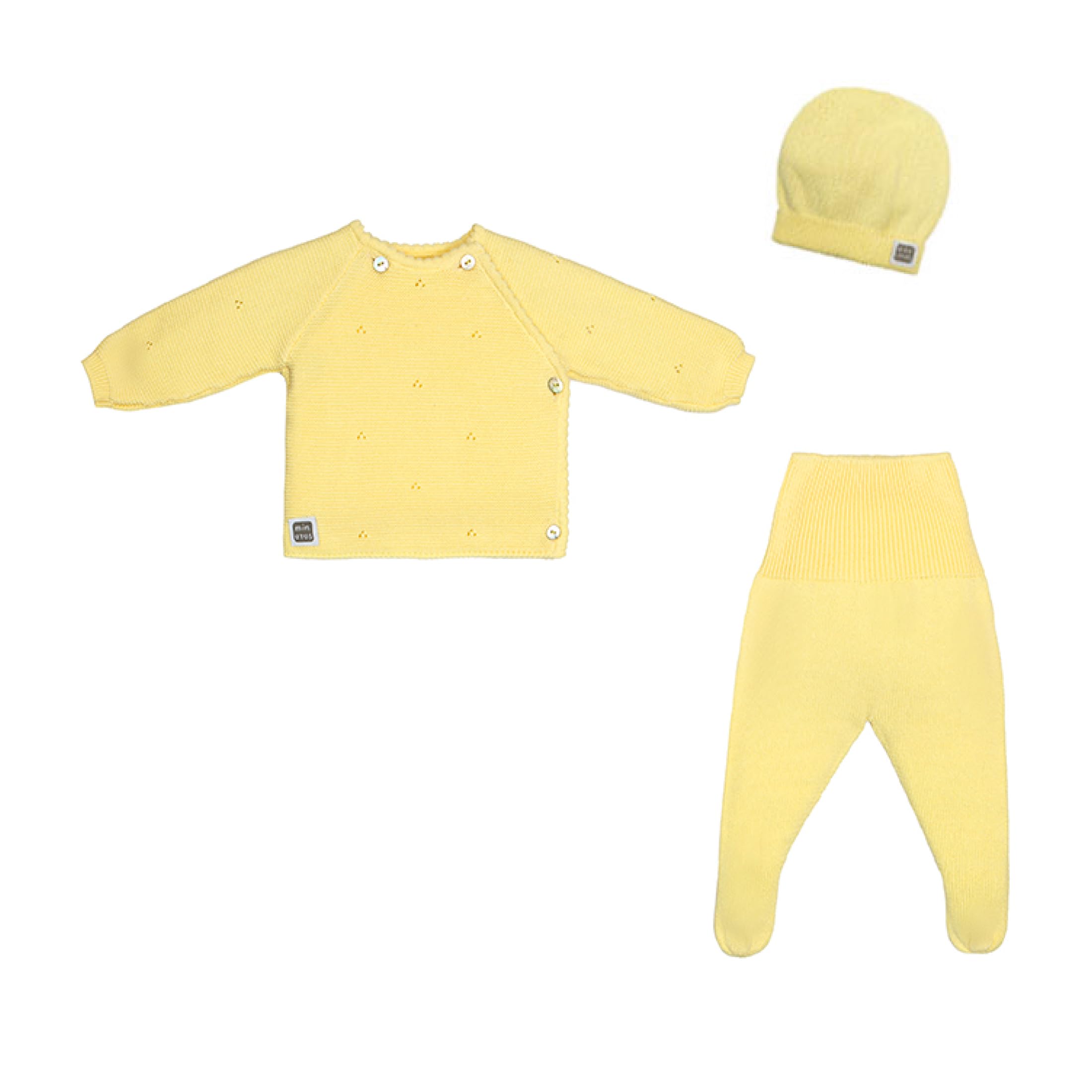 MINUTUS Conjunto Bebé Kyr con Gorro 100% Algodón, Ropa Recién Nacido (Amarillo, 3-6 meses (62 a 68cm))
