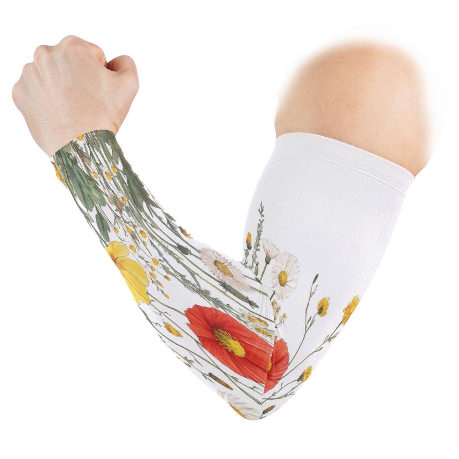 Kigai Wildflowers Poppy UV Sun Protection Arm Sleeves for Men Women Cooling Compression Sports Arm Sleeves Tattoo Cover Up