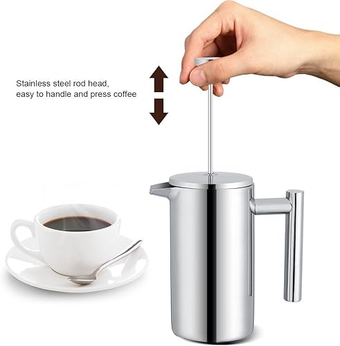 Miniatura 4 de Máquina de té de café de acero inoxidable de doble pared con acabado de espejo, aislada al vacío, hervidor de prensa francesa con filtro