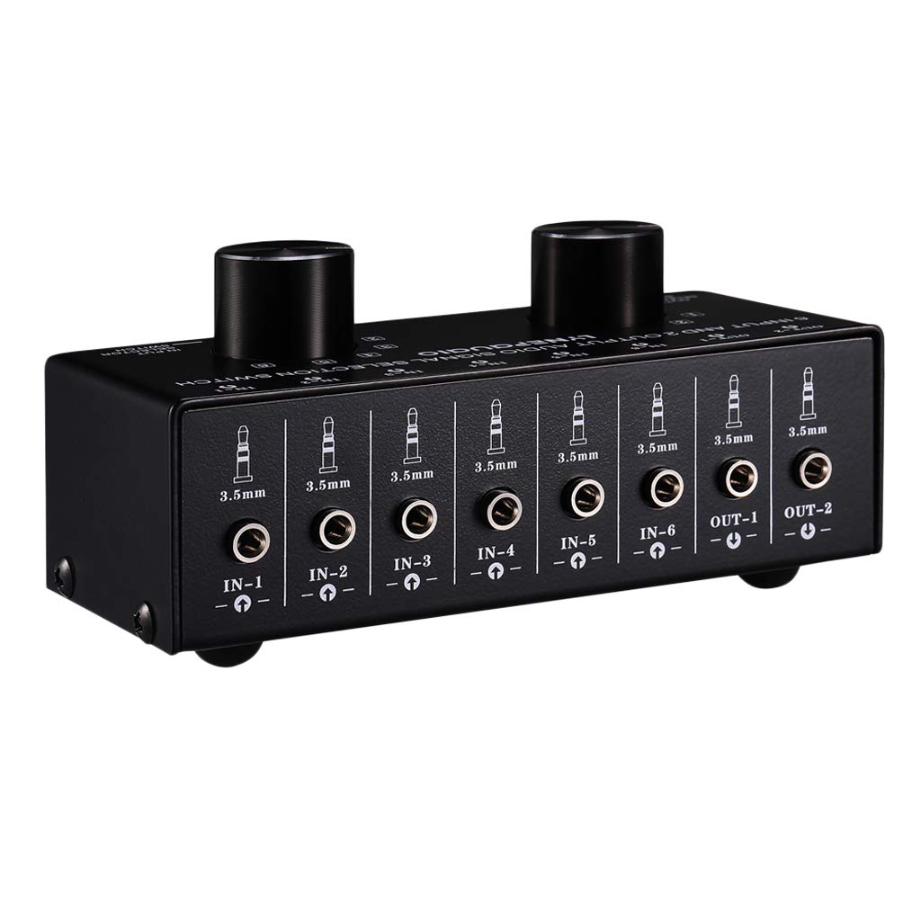 6 entradas y 2 salidas estéreo de selección de señal de audio conmutador de altavoz de 3,5 mm