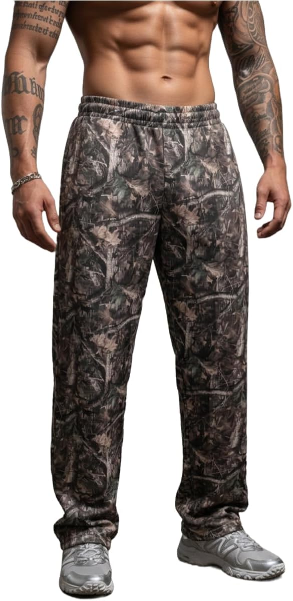 Men’s Lightweight Fleece Camo Sweatpants Loose Fit Warm Jogger Pants with Pockets for Fall Winter