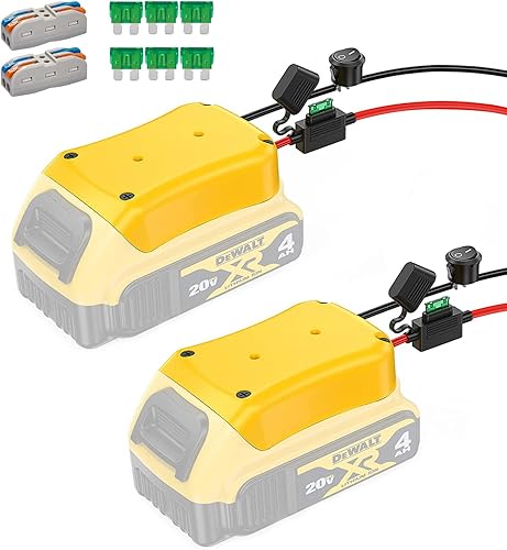 Paquete de 2 adaptadores de rueda de alimentación para serie de baterías Dewalt de 20 V con fusible, interruptor y terminal de cable, 3 fusibles de