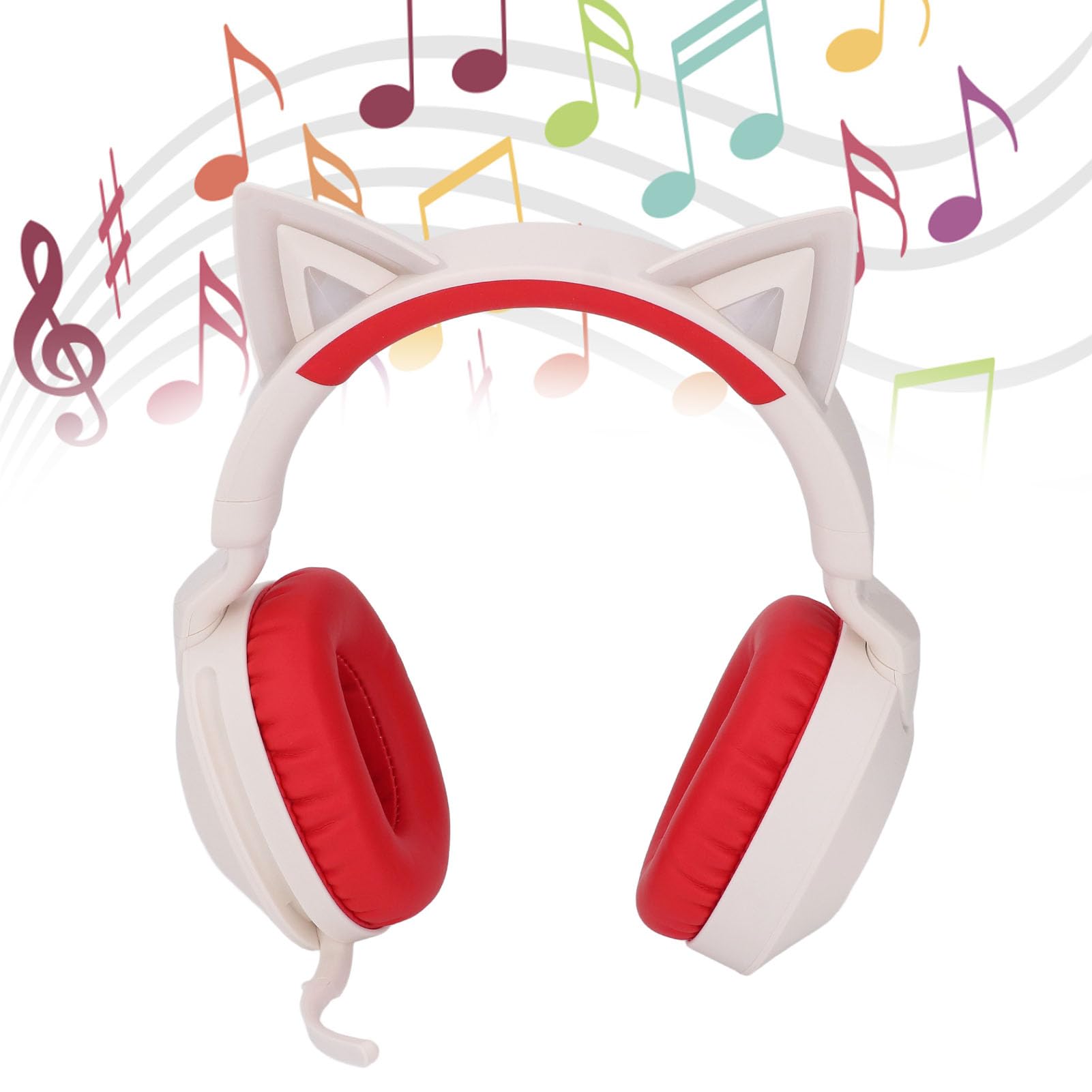 Garsent Cuffie Cat Ear, Cuffie Wireless Bluetooth 5.4 con Effetto Luce LED, Limitazione Volume 85 DB, Microfono Pieghevole, per Bambini Adolescenti Adulti Viaggi Scolastici (rosso)