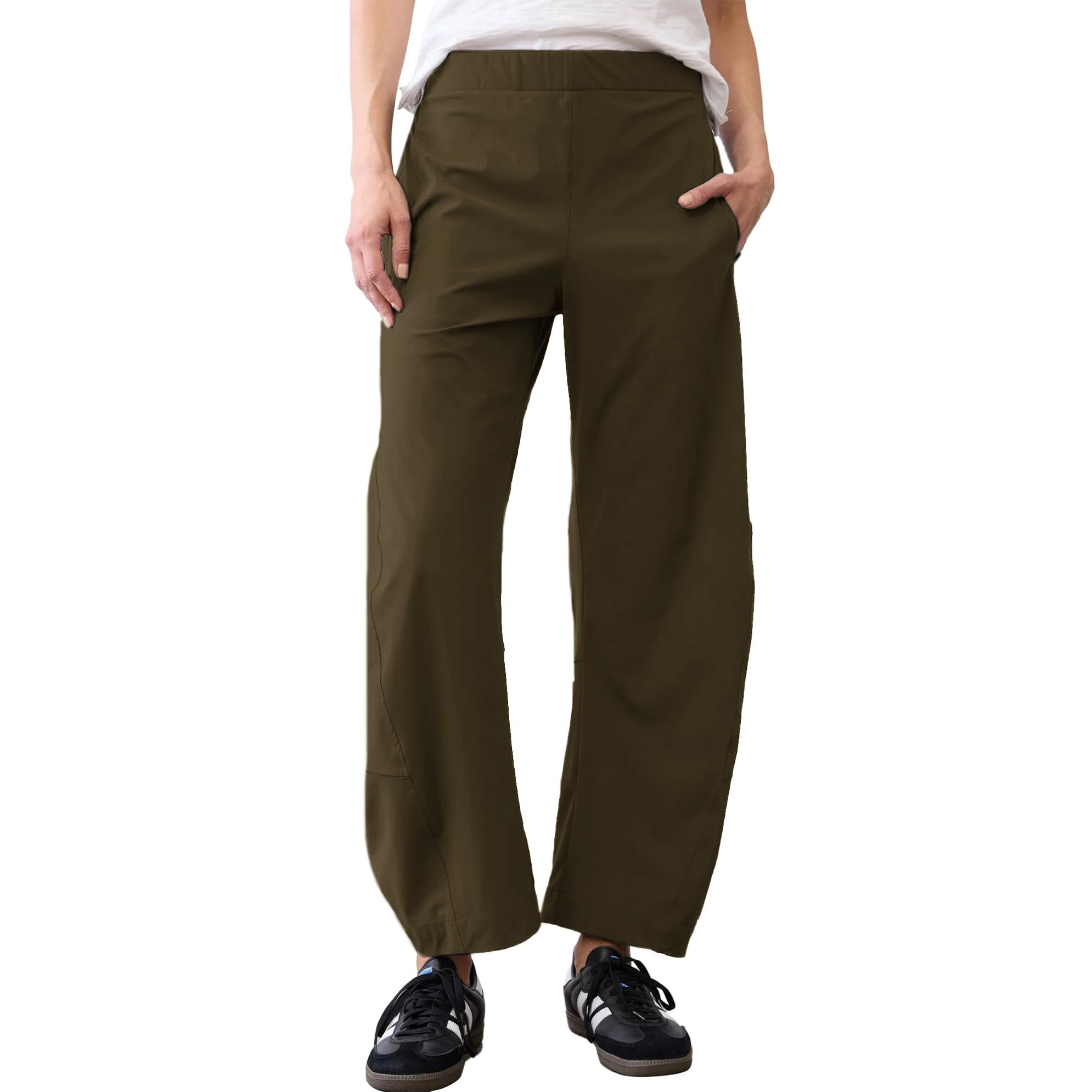 Women Barrel Pants Baggy Wide Leg High Waisted Ankle Pants Summer Lounge Travel Work Trousers with Pockets — view 10