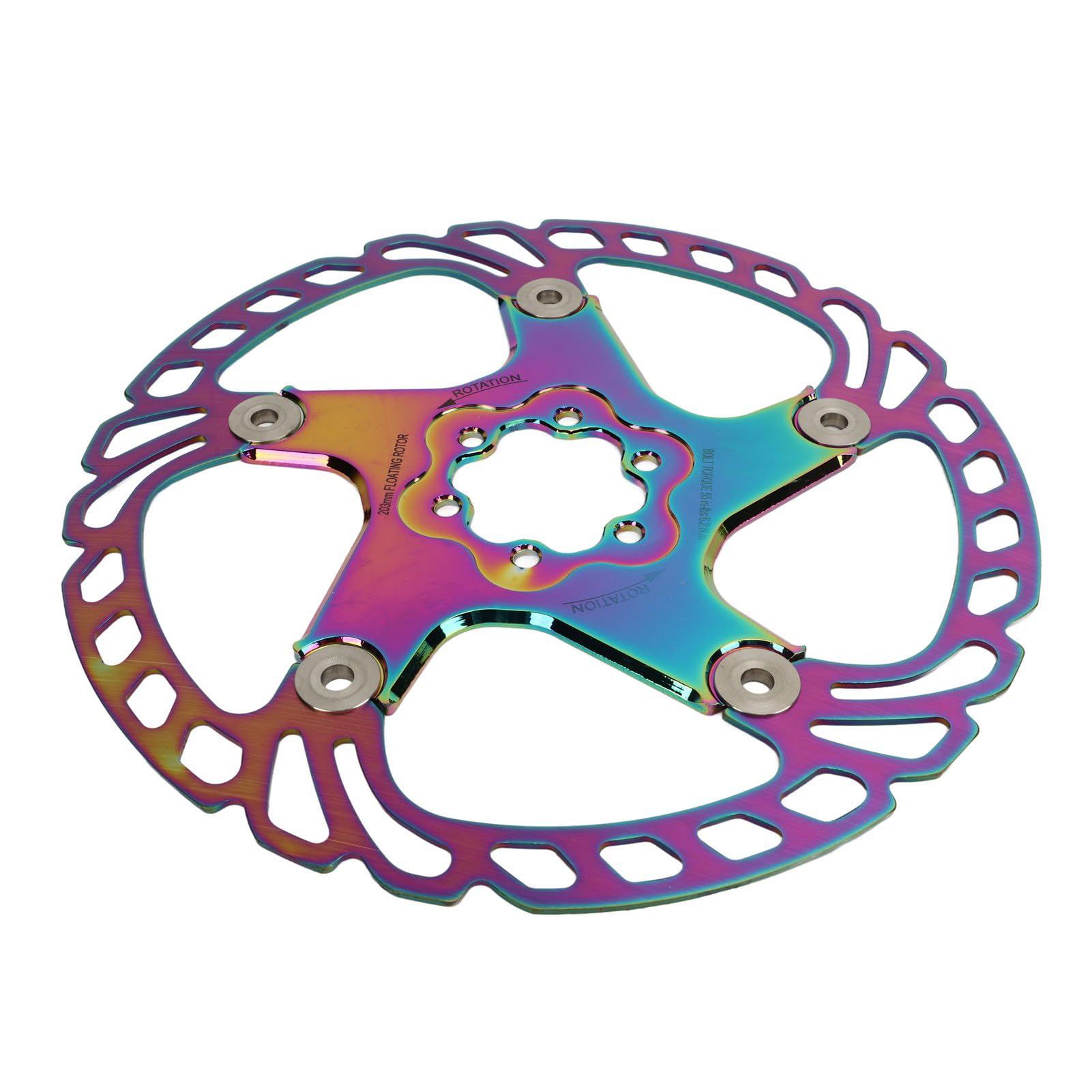 Rotore del Freno a Disco, Disco Freno Flottante Meccanico in Acciaio Inossidabile Alluminio, Precisione CNC 1,8 Mm, Rotore del a con 6 Bulloni, per Mountain Bike Bici da Strada BMX (203mm)