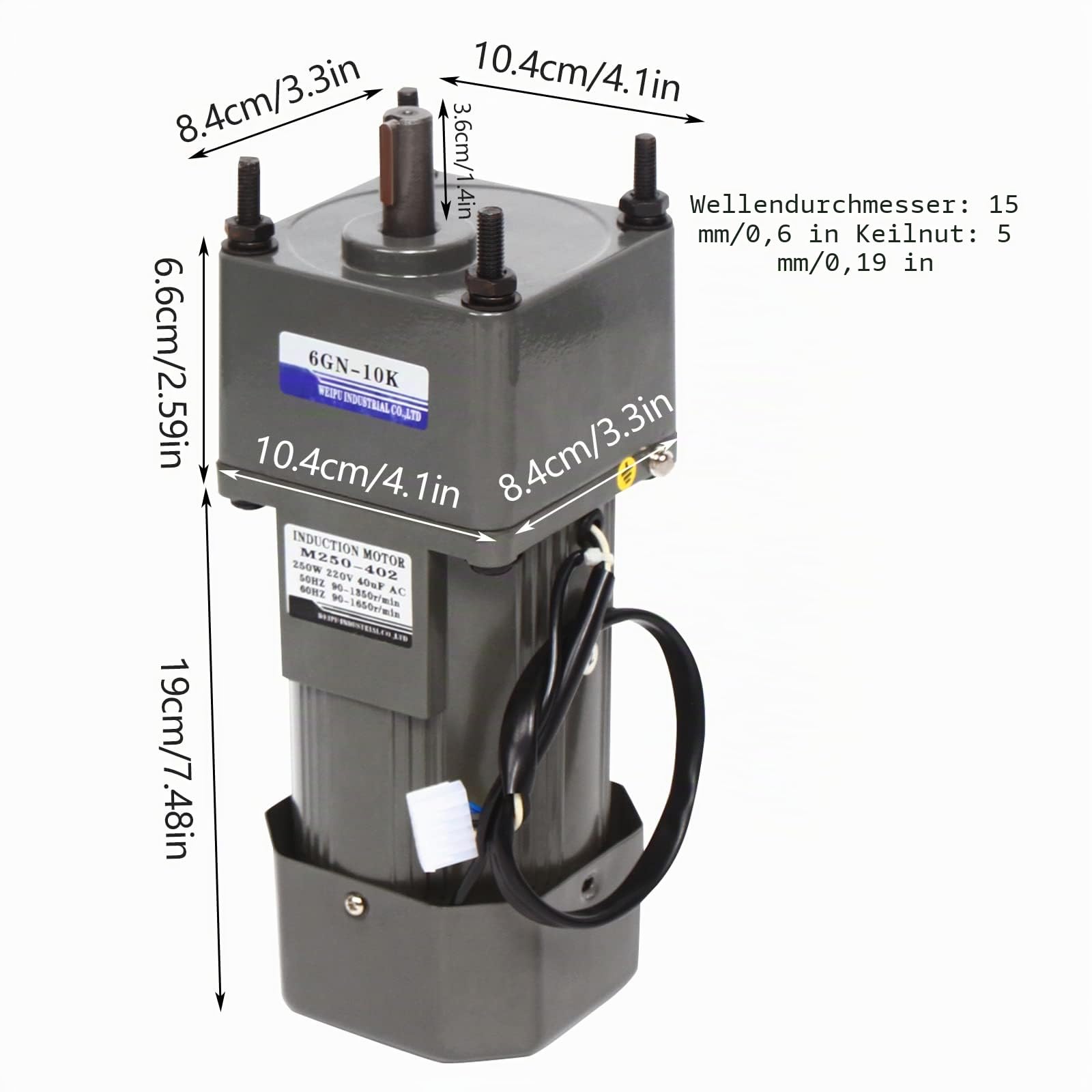 AC 220V Getriebemotor 250W Motor mit Getriebe 10K 1350/1650 RPM Getriebedrehzahlmotor