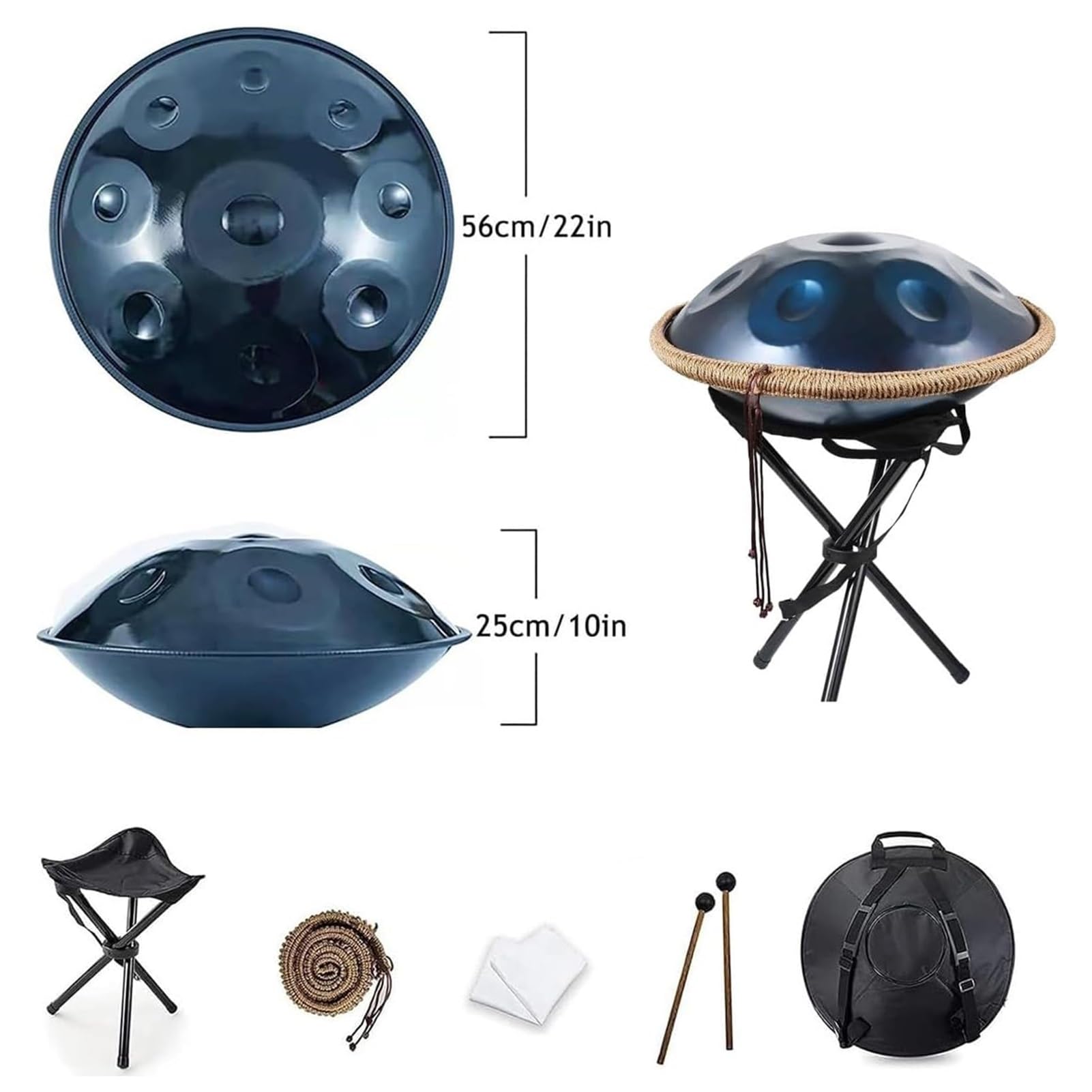 22 Pollici 9/10/12 Note Strumento A Percussione Handpan Per Adulti, Tamburo Handpan In Acciaio Da 440 Hz/432 Hz, Percussioni Armoniche In Re Minore Per Principianti(Deep purple,10 notes(440HZ))