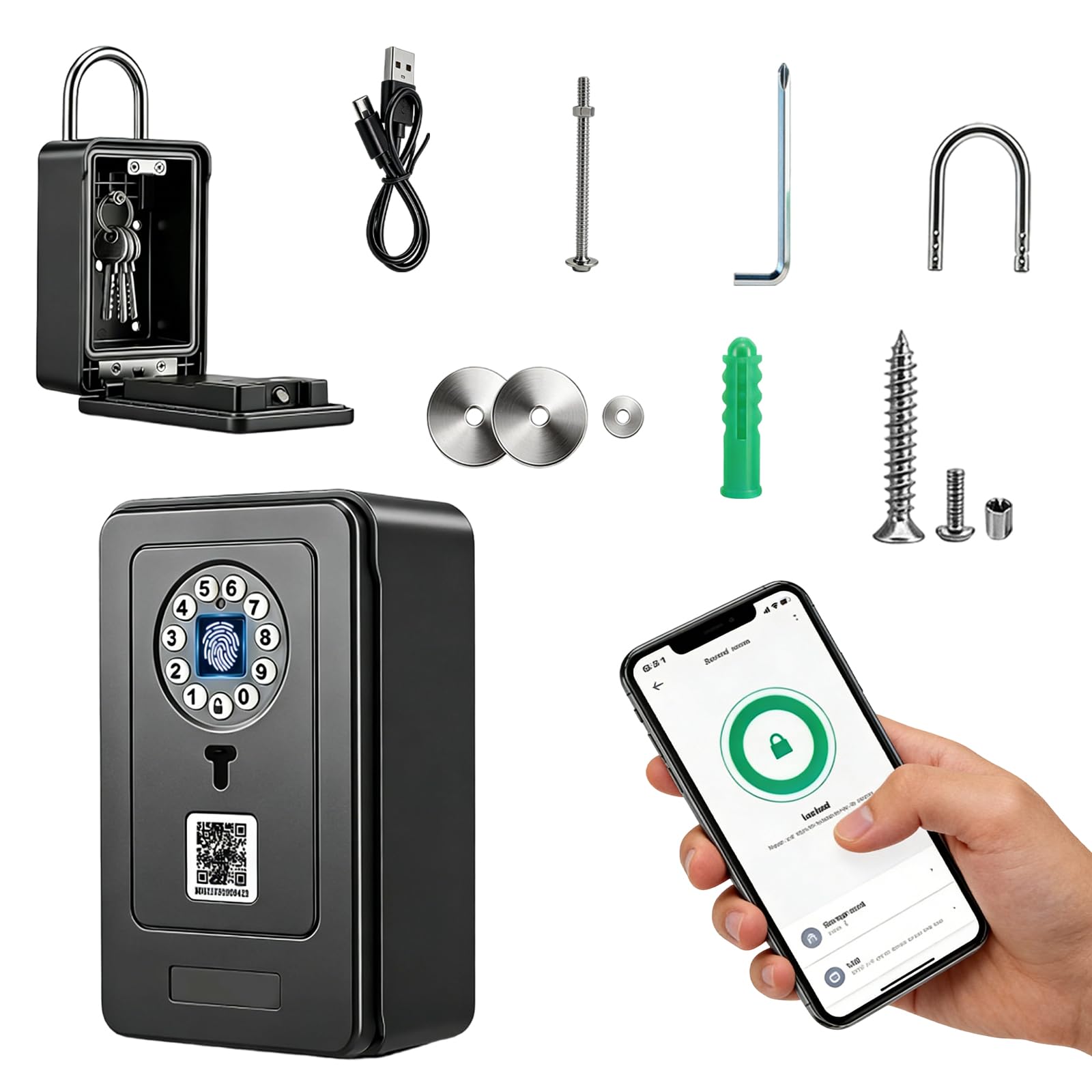 Caja fuerte para llaves con código numérico inteligente con contraseña, huella dactilar, Bluetooth, autorización remota, desbloqueo por aplicación, caja fuerte de llave montada en la pared para