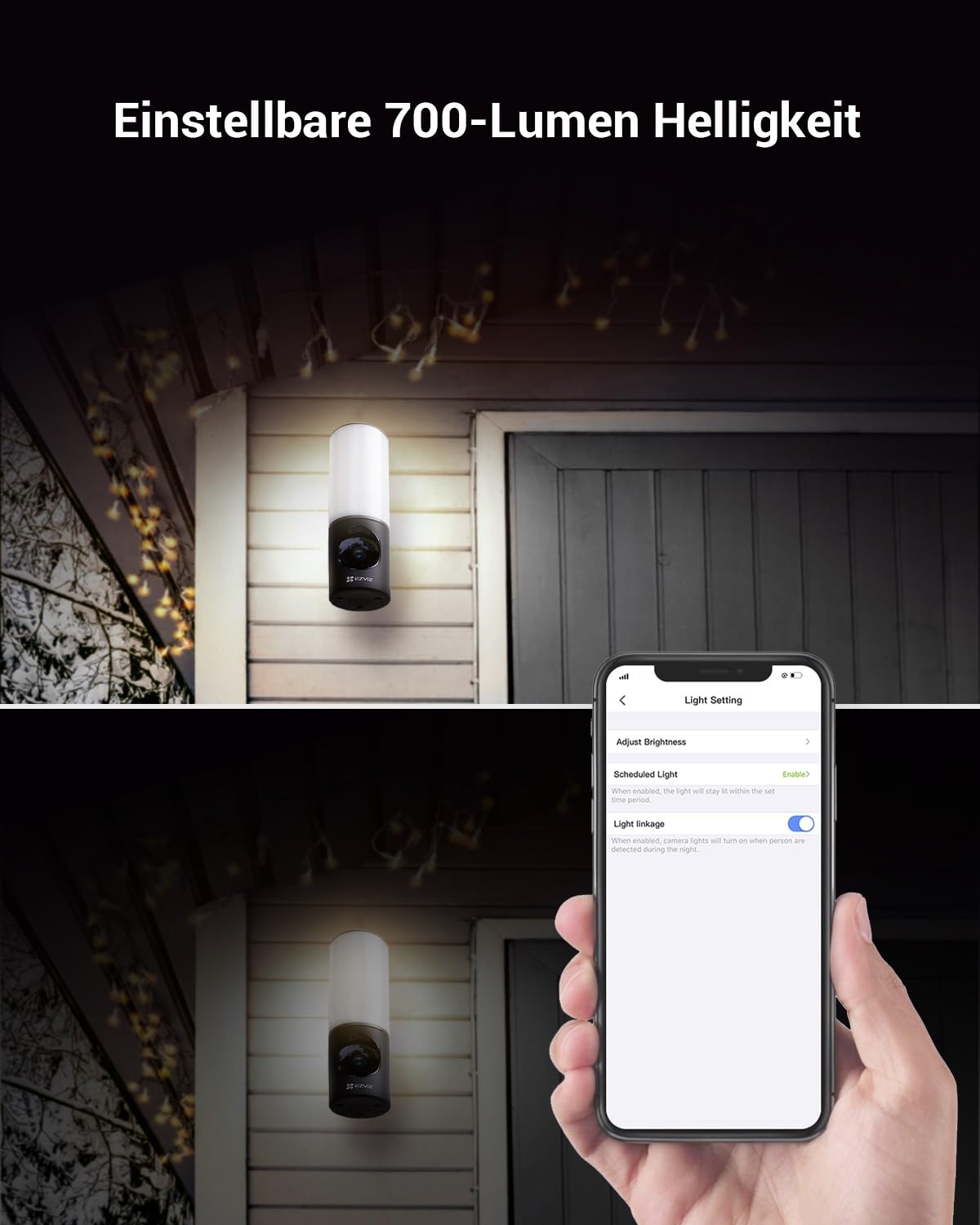 EZVIZ 4MP Floodlight, WLAN Überwachungskamera für den Außenbereich, Flutlicht mit Integrierter Beleuchtung, KI Bewegungserkennung, Farbnachtsicht, 32GB eMMC, einstellbare Helligkeit, APP-Alarm, LC3