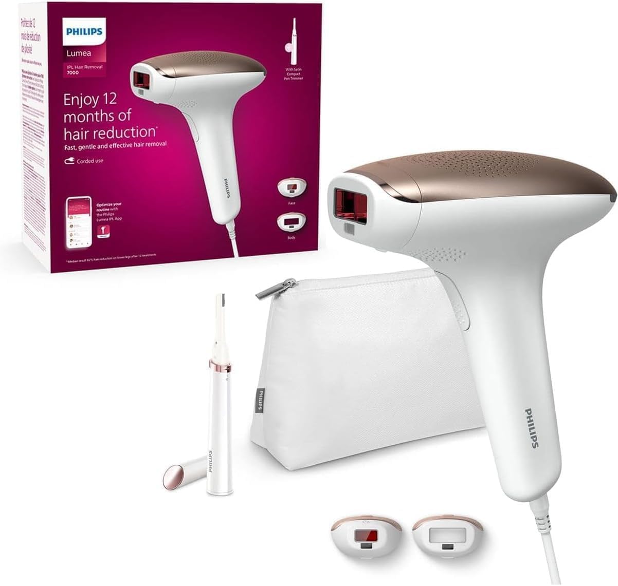 Philips Lumea Advanced BRI921/00 - Depiladora Luz Pulsada para la Depilación Permanente del Vello Visible en Casa con sensor de tono de piel, 2 Cabezales para Cuerpo y Cara y lápiz recortador compacto
