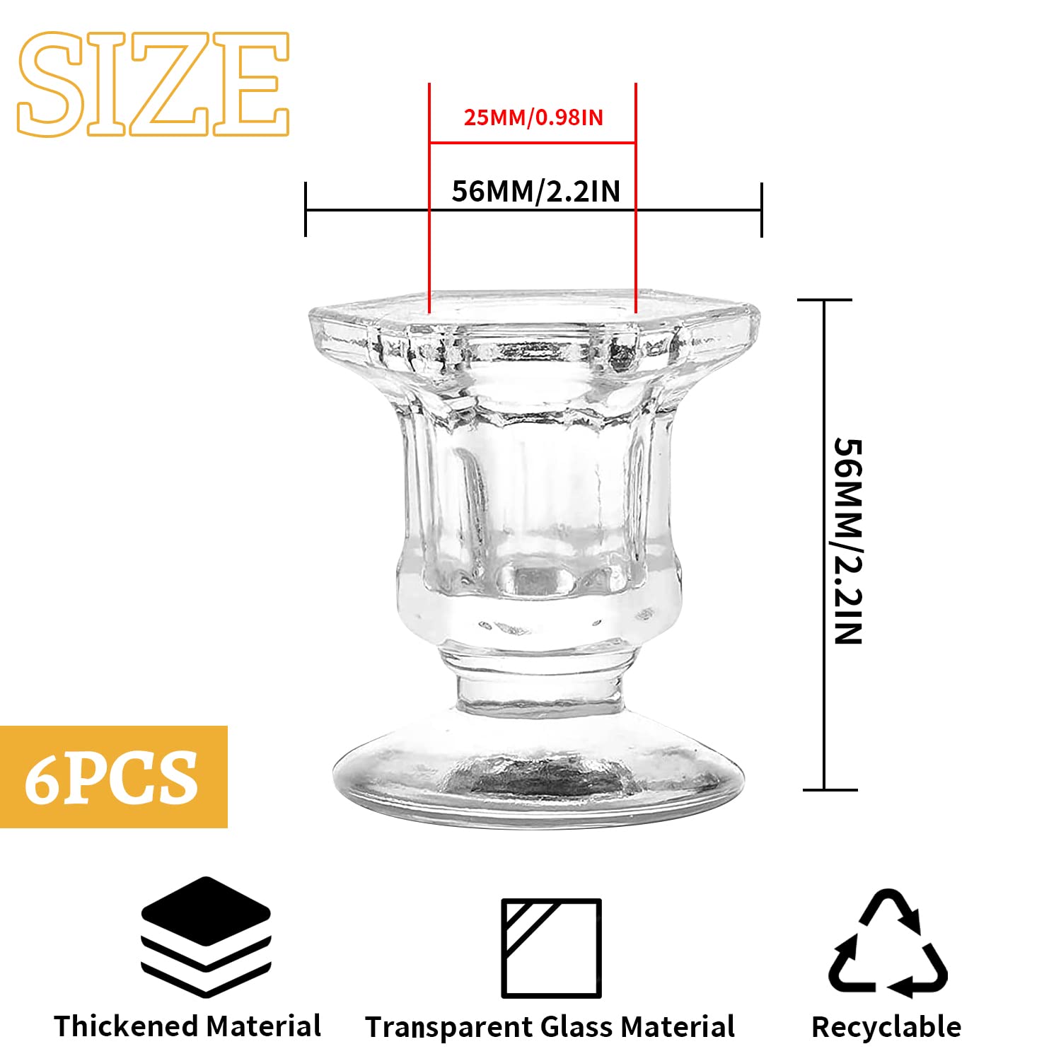 Lot De 6 Bougeoirs En Verre Transparent Pour Bougies Coniques - Décoration Mariage, Fête, Maison