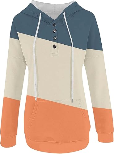 Miniatura 5 de DOLKFU Sudadera de manga larga con cuello para mujer, con estampado gráfico degradado, con botones, ajuste holgado, ropa de otoño