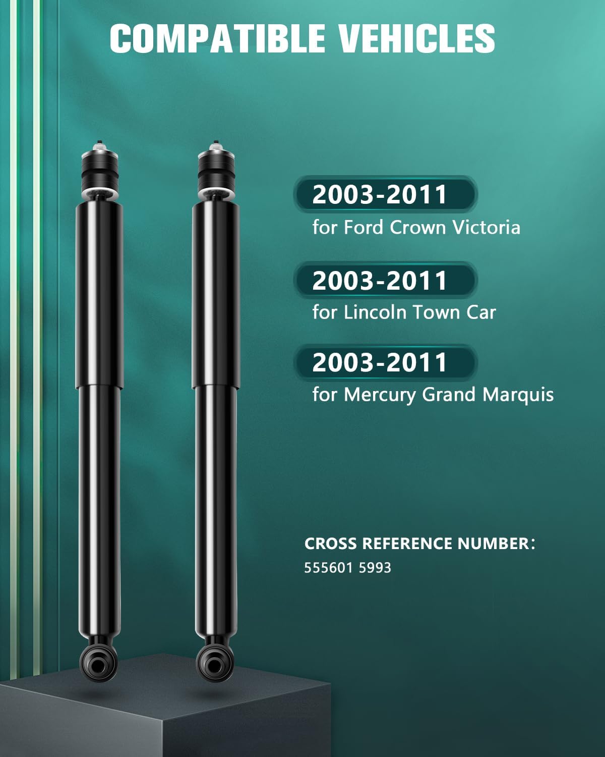 AUTOMUTO 2 Pcs Struts Shock Absorbers Compatible with 2003-2011 for Ford Crown Victoria,2003-2011 for Lincoln Town Car,2003-2011 for Mercury Grand Marquis with 555601 Auto Shocks - Rear