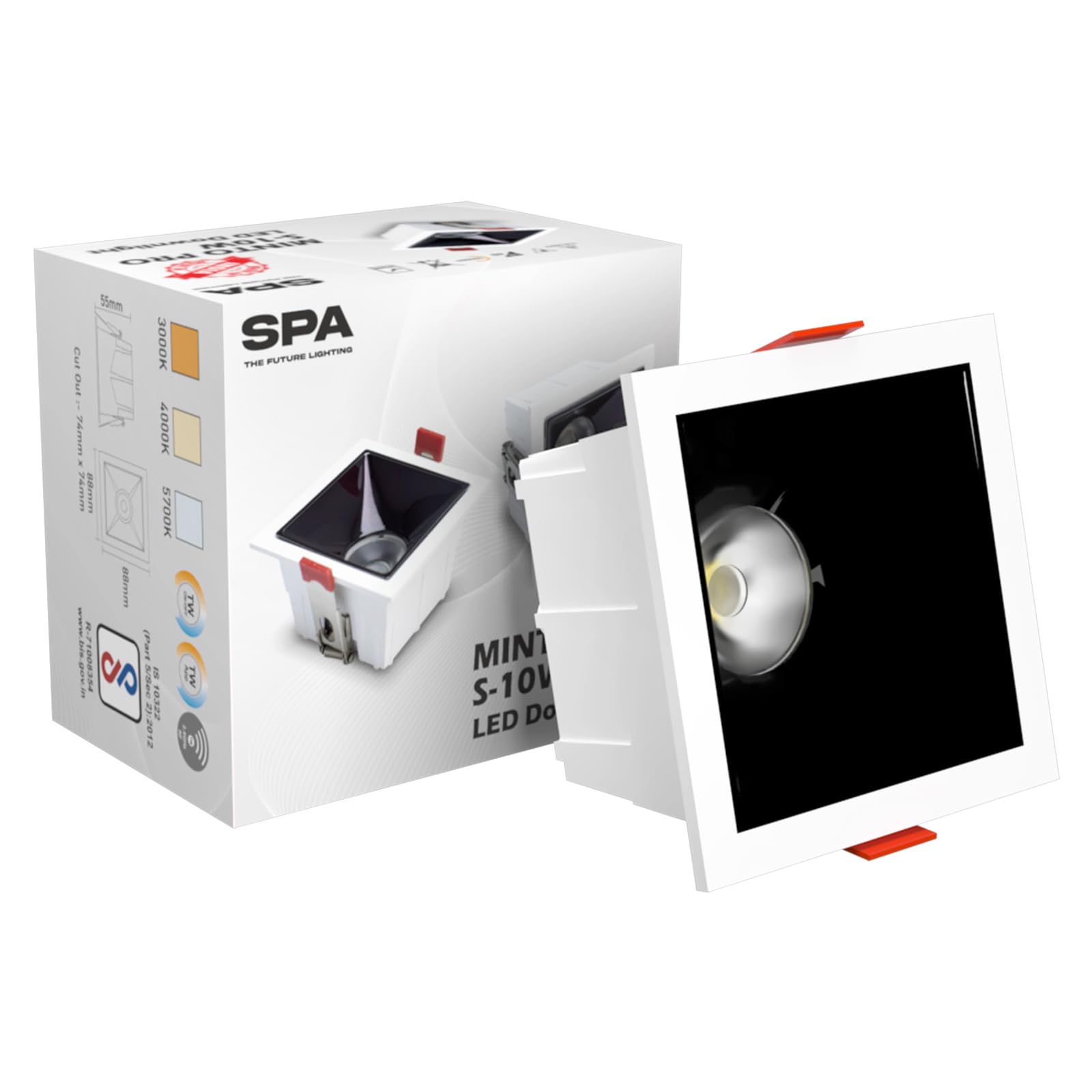 S.P.A – The Future Lighting GS-Minto Pro S-10W Recesssed COB Square Downlight for Ceiling, Cool White - 5700K, LED Lights for Home & Office, Smart Life App Compatibility, White, Pack of 1
