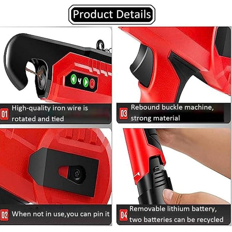 Legatrice elettrica per Piante per UVA, lamponi, pomodori e Verdure da vinificazione, con 2 batterie, Fune Metallica di Ricambio, Nastro per Legare Piante, legatrice per Fili