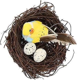 Small Birds Nest 1 Set Artificial Birds Nest with Birds and Eggs Natural Easter Birds Nest Rattan Birds Nest for Home Garden Decor Photo Props Bird Nests
