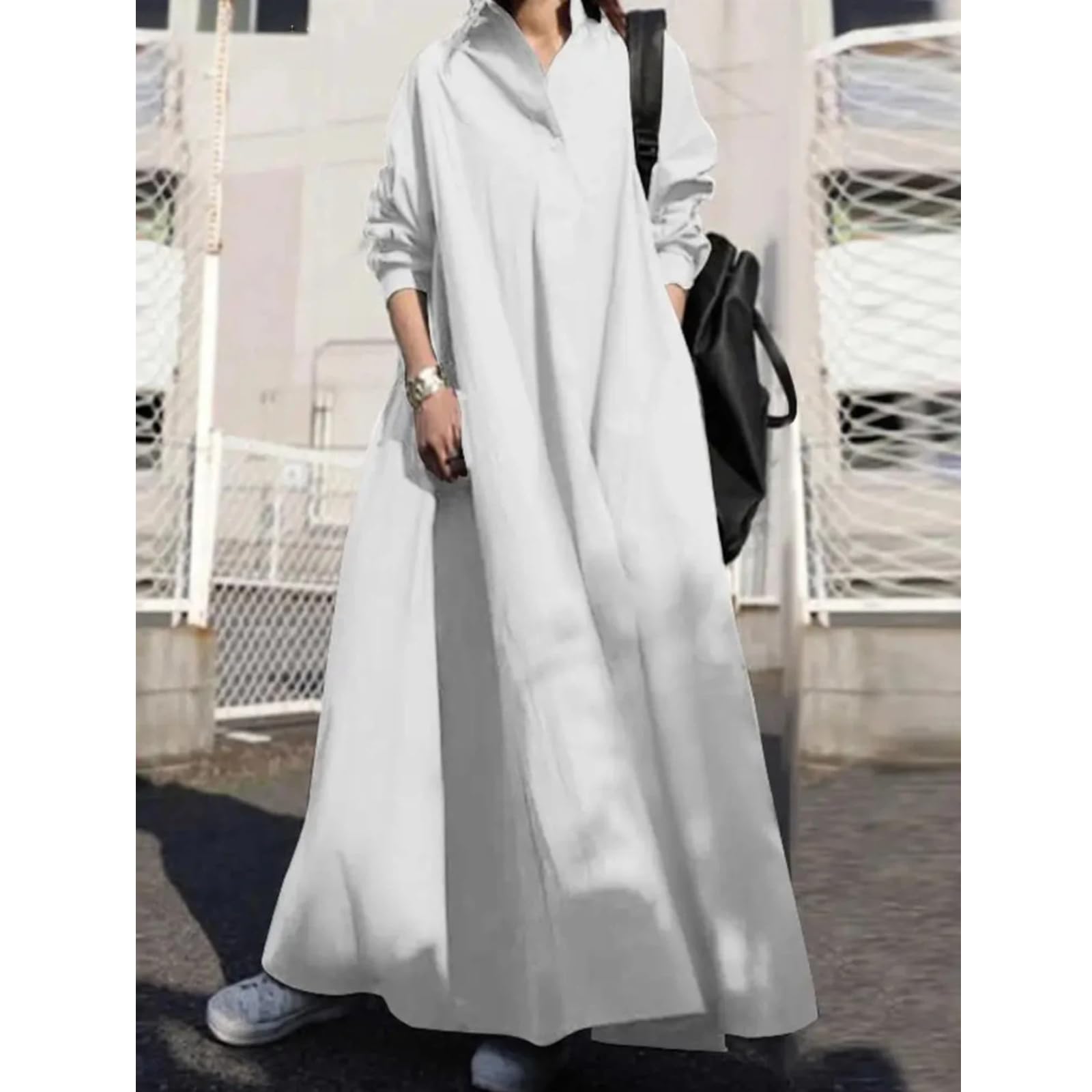 Vestido de Mujer Camisa de Manga Larga Vestido Holgado Oversize de Mujer Línea en A