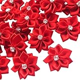 Chenkou Craft Red 40pcs 28mm(1 1/8') Ribbon Flowers Bows Rhinestone Wedding Ornament Appliques