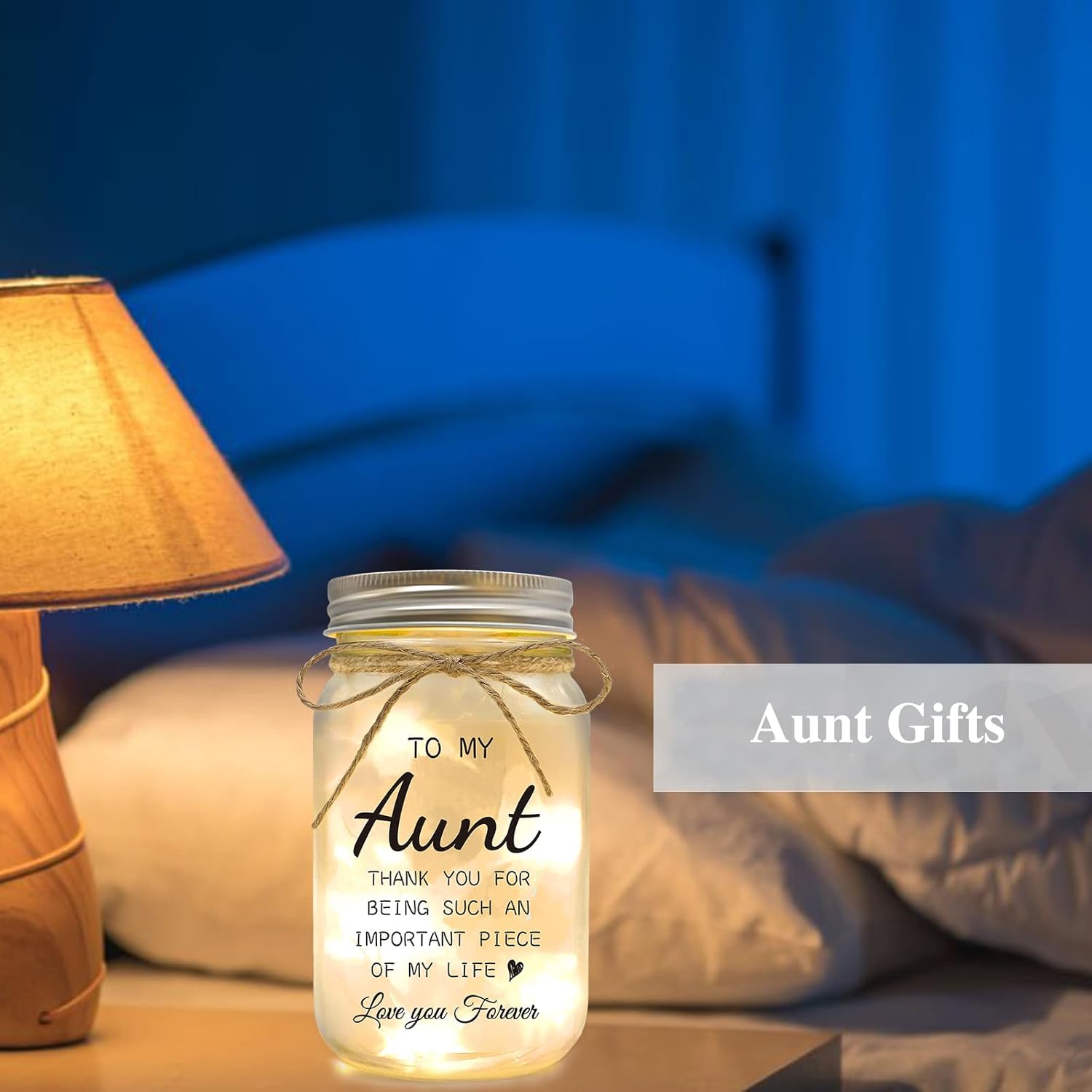 Aunt Gifts from Niece - Mason Jar Night Lights for Christmas Wedding and Birthday Desk Decorations Present Mother's Day Gifts Best Aunt Ever Gifts - Image 5