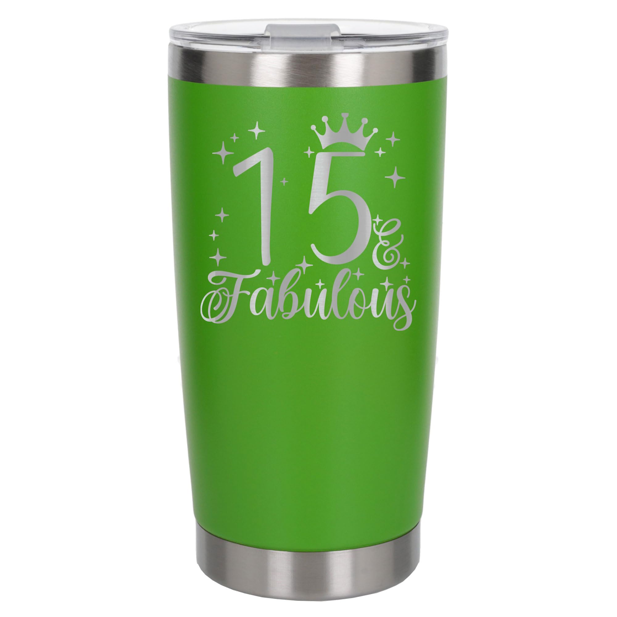 Always Looking Good 15th Birthday Gift 15 & Fabulous Engraved Insulated Travel Mug Gift for Her Present for 15 Year Old Green Thermal Coffee Flask Travel Mugs with Lids โ image 1