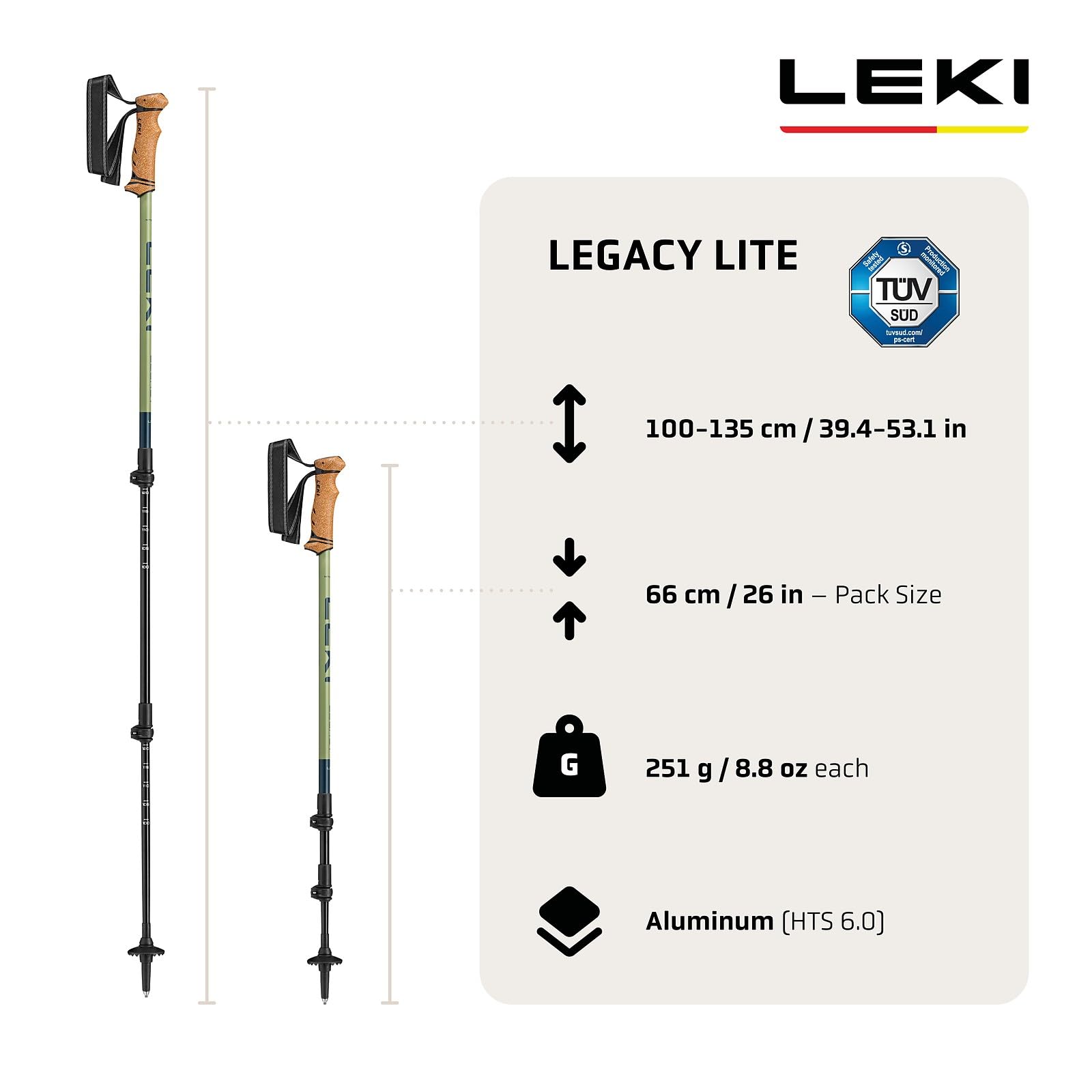 LEKI Legacy Lite Bastoni da Trekking – Bastoni da trekking pieghevoli in alluminio leggeri per escursionismo