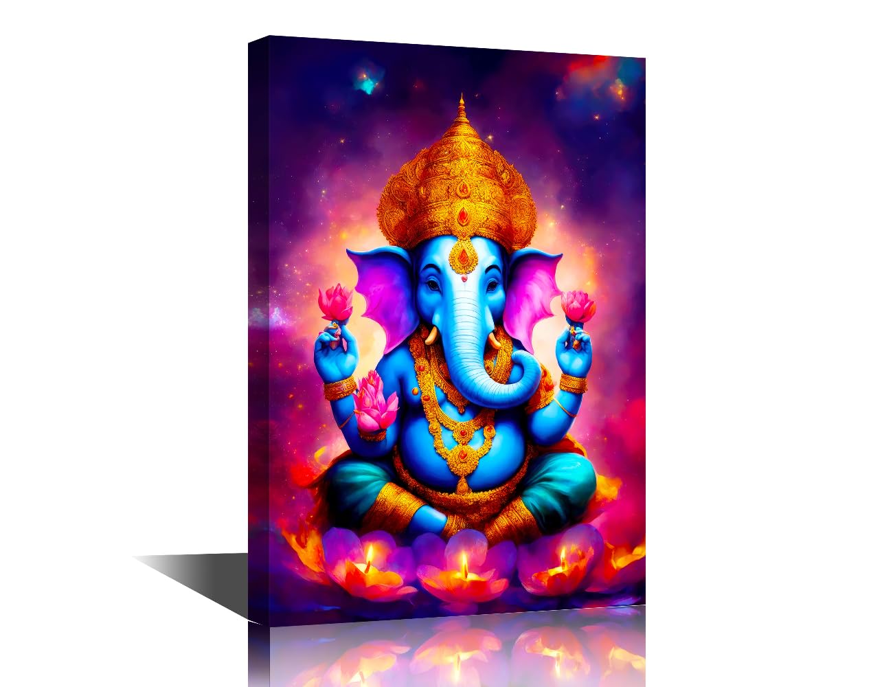 TISHIRON Hindu God Wall Art for Living Room Lord Ganesha Canvas Wall Art Indian Lord Ganesh Pictures Posters Modern Wall Decor Art for Bedroom Office Paintings Giclee Framed Ready to Hang 18x12 in