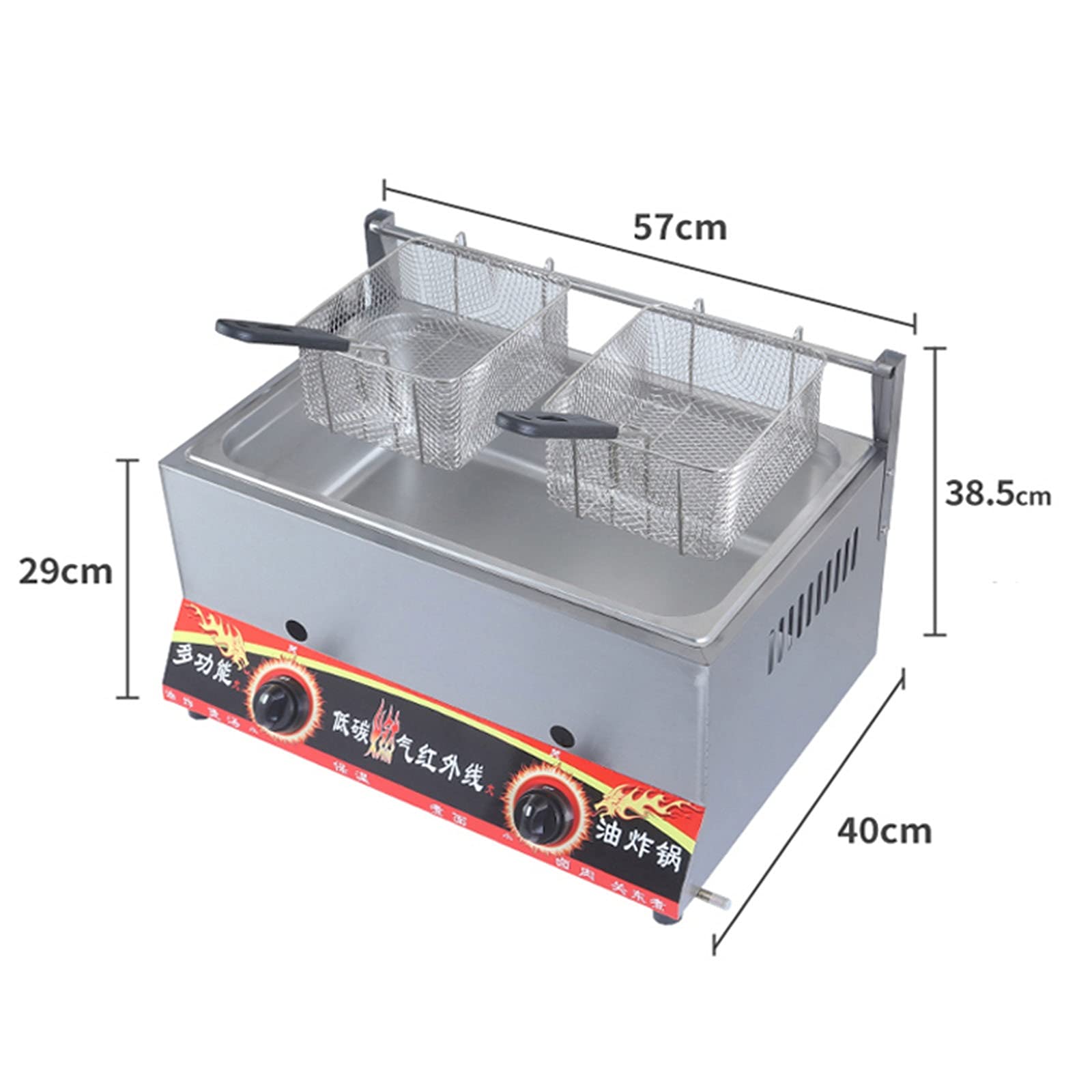 Friggitrice a Gas di Grande capacità in Acciaio Inox per Uso Domestico, Potenza di Fuoco Regolabile, con cestelli e coperchi, per Patatine Fritte, Ciambelle e Pesce, faci