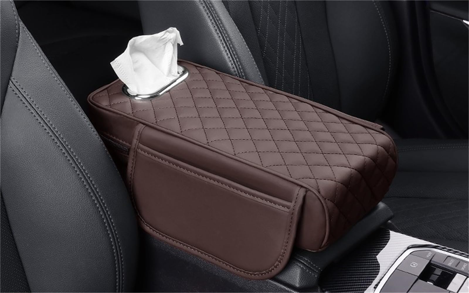 Coussin Accoudoir Voiture Peugeot 3008 II & I - Protection Cuir Console Centrale Marron