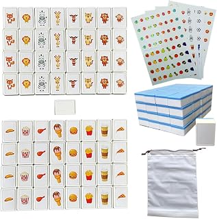 65 Tiles 30mm Seaside Game Blocks, Tiles Escape Game for Kids in ABS Plastic Material Set with 4 DIY Stickers Plastic Mahjong Style, Simple Packaging (Blue)