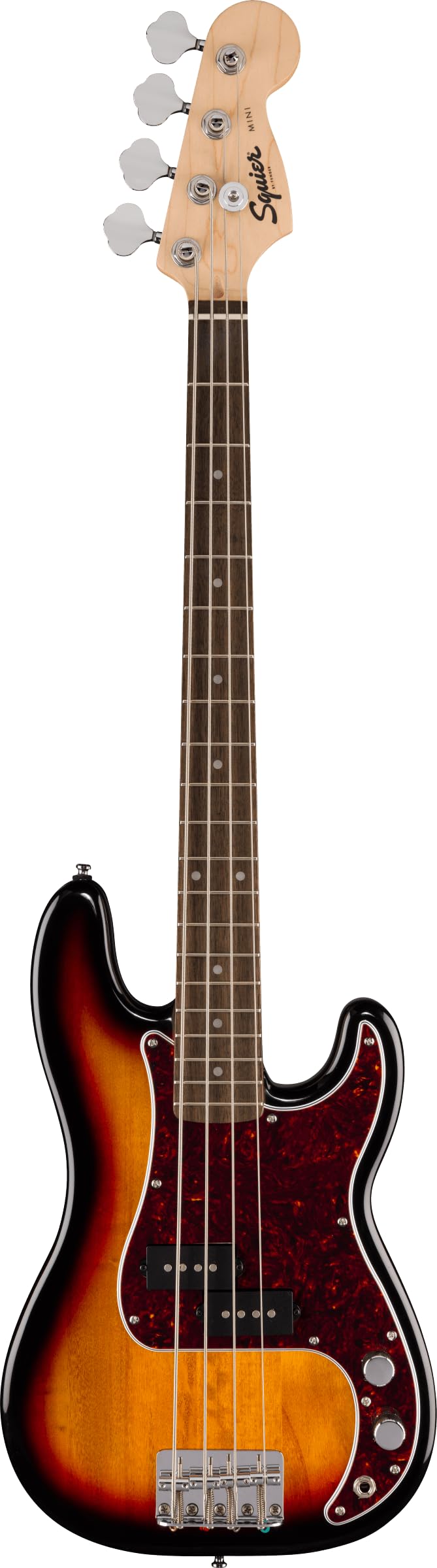 Squier by Fender Mini Precision Bass – Basso Elettrico Compatto, Three Tone Sunburst, con Pickup Split-Coil Alnico