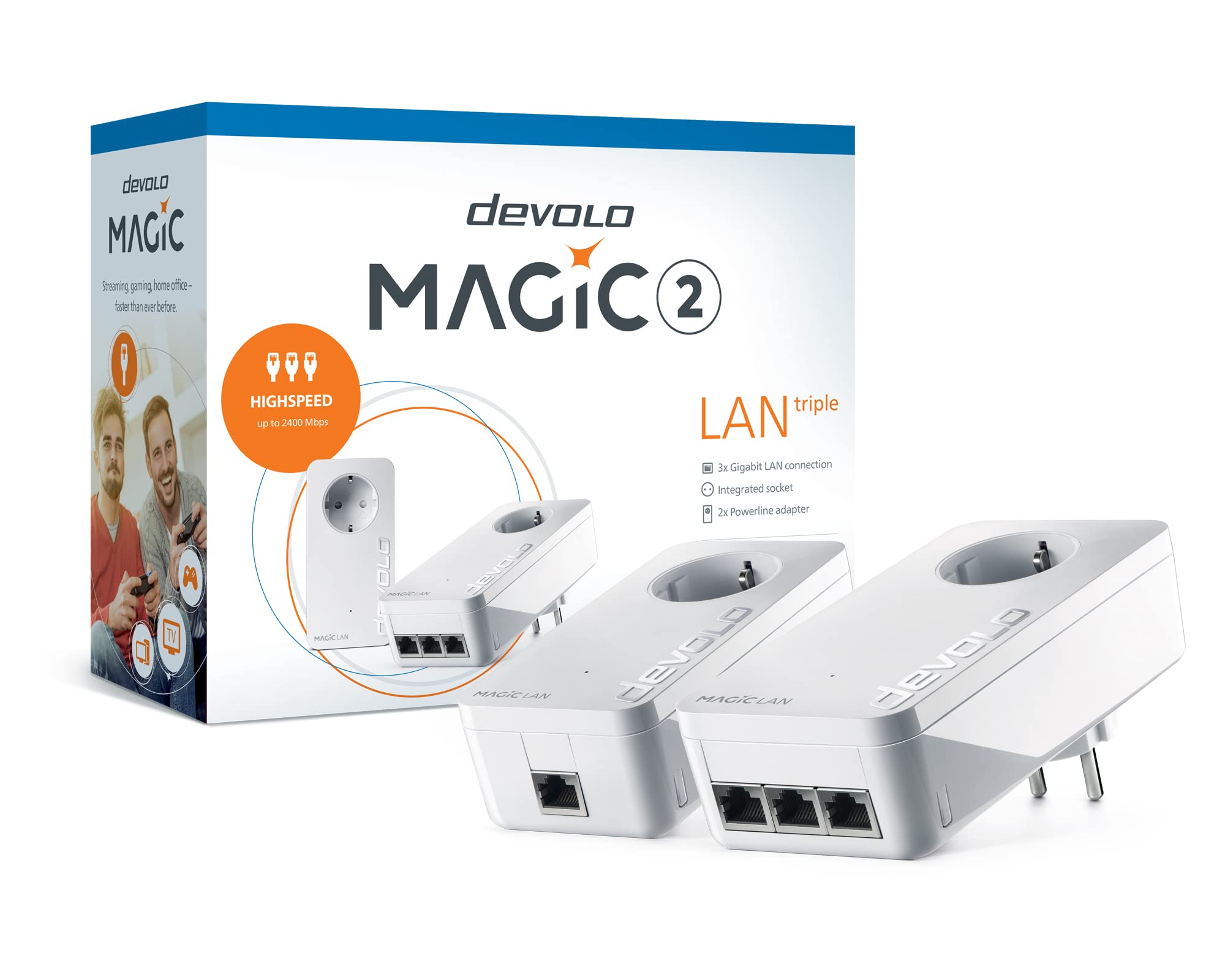 Devolo Magic 2-2400 LAN Powerline Starter Kit - 2 Adattatori 2400 Mbps - 1 Porta Gigabit Ciascuno - Per Gaming, Streaming 4K/8K E Home Office