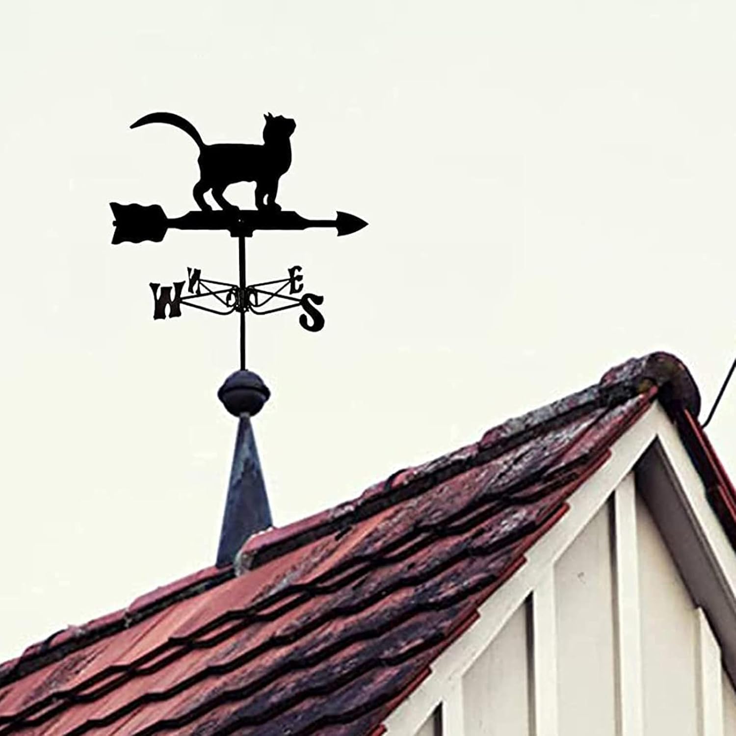 Weathervane Roof Mount Cat Ornament Direction Indicator Outdoor Garden Decor Farmhouse Decorative Wind Vane Weathercock Easy to Assemble