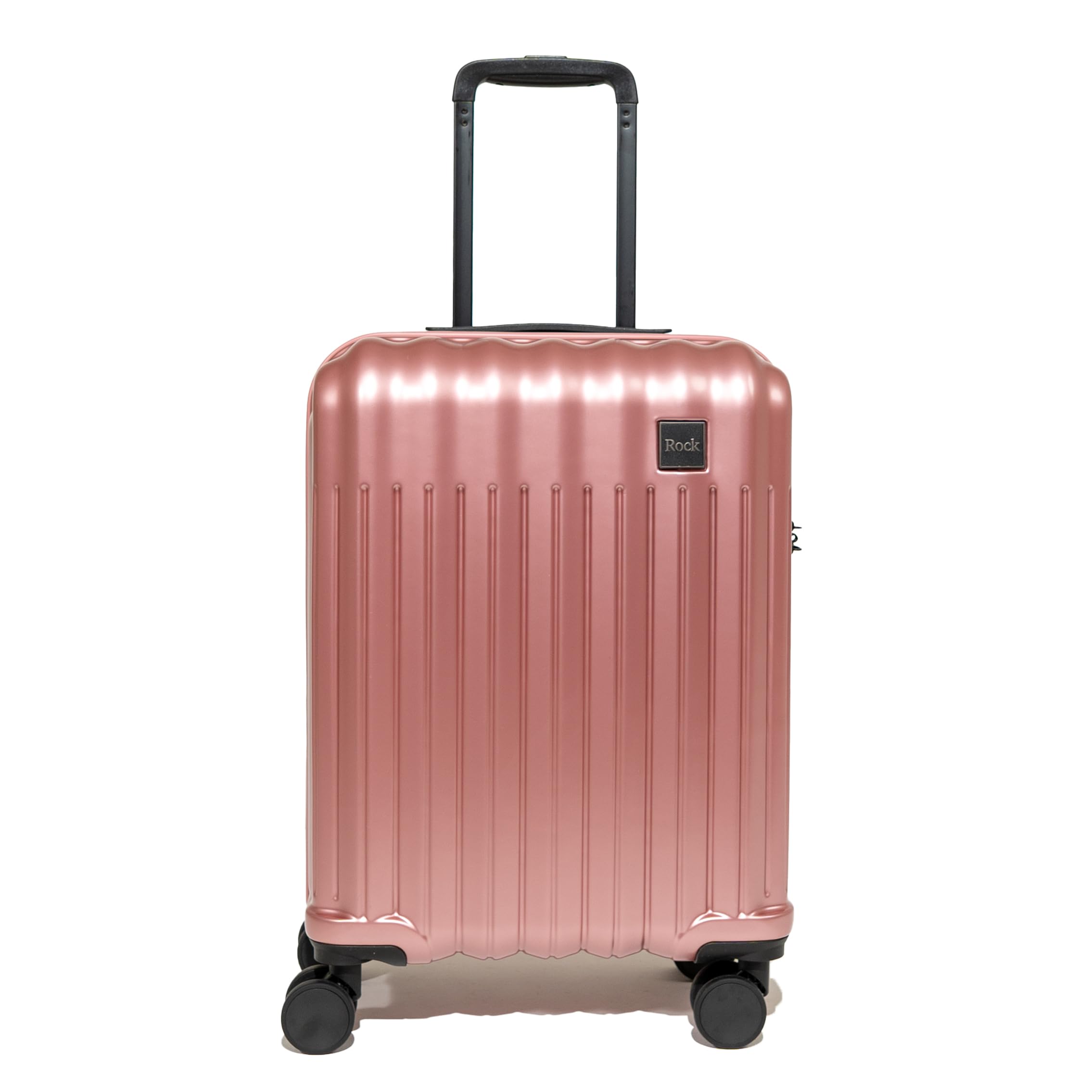 Rock Luna - Maleta pequeña de carcasa rígida en color rosa, funda ligera y duradera de ABS con cerradura TSA, 8 ruedas giratorias y asa telescópica, equipaje metálico a cuadros, 54,5 x 37,5 x 23 cm