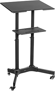 VIVO Black Steel Mobile 24 inch Height Adjustable Multi-Purpose Rolling Podium, Lectern, and Laptop Workstation Desk with Storage Tray (CART-V03E)