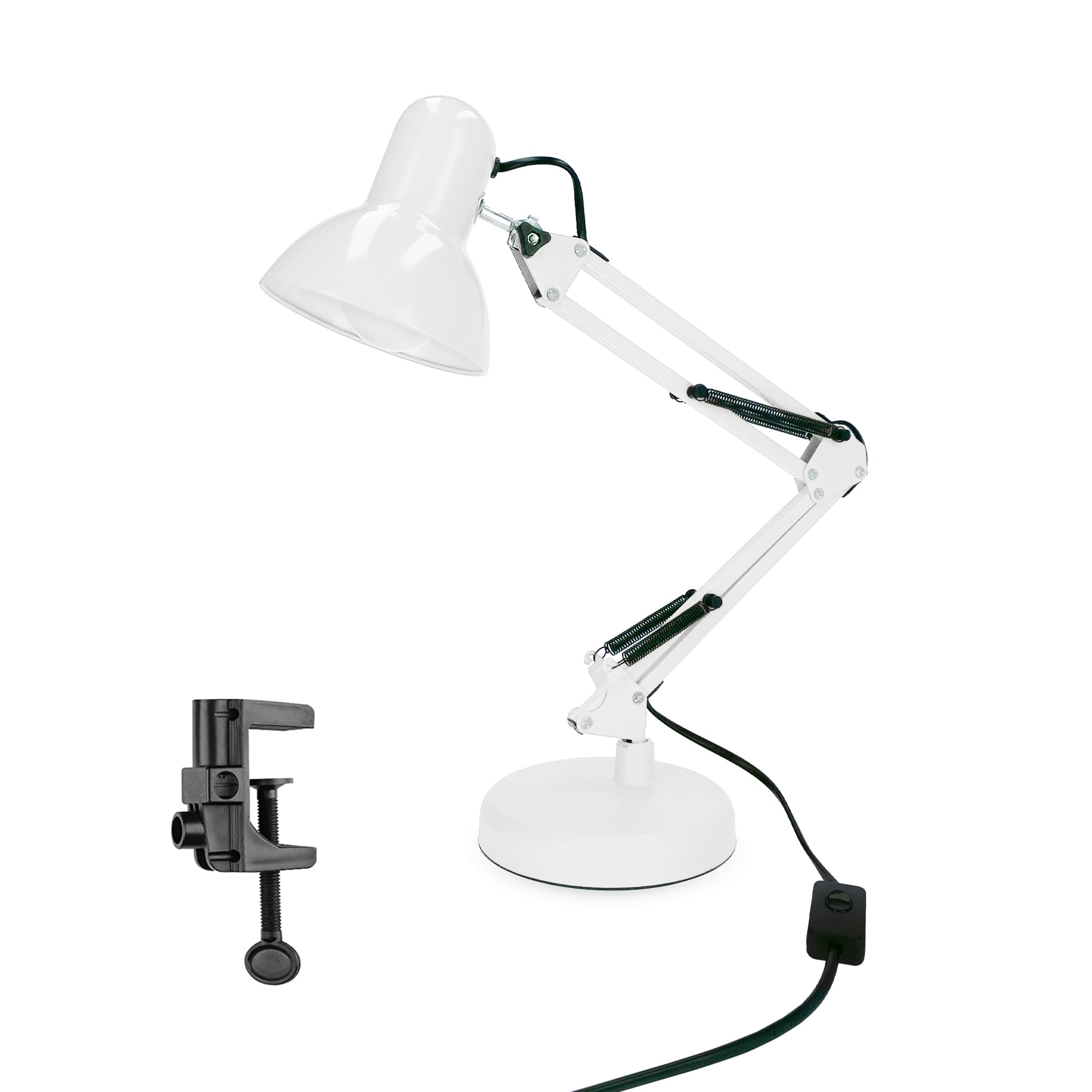 EDO Lampe de Bureau Enfant - Lampe Pince - Lampe de Chevet Blanc avec Bras Pivotant Réglable pour le Bureau et Salon de Manucure - Lampe de Lecture Rétro PIXI avec Douille E27 Sans Ampoule