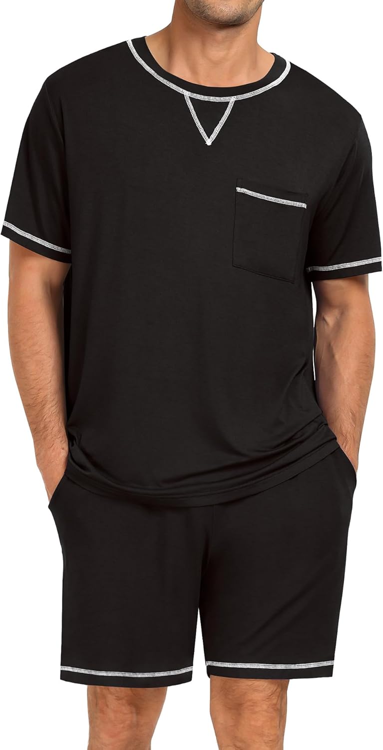 SWOMOG Men Modal Pajamas Set Comfy Sleepwear Short Sleeve Pjs Set Soft 2 Piece Lounge Set Cozy Nightwear with Pockets - Image 2