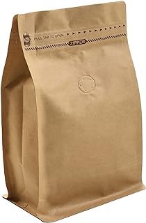 Kraft Paper Stand Up Coffee Bag/Flat Bottom Pouch with Air Release Valve and Reusable Side Zipper. (50, ½lb/8oz)