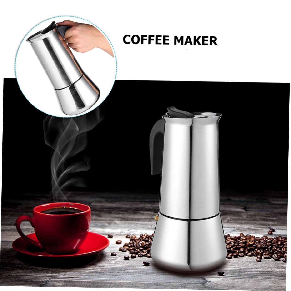 Cafetera Espresso de 300ml en Acero Inoxidable, Plata