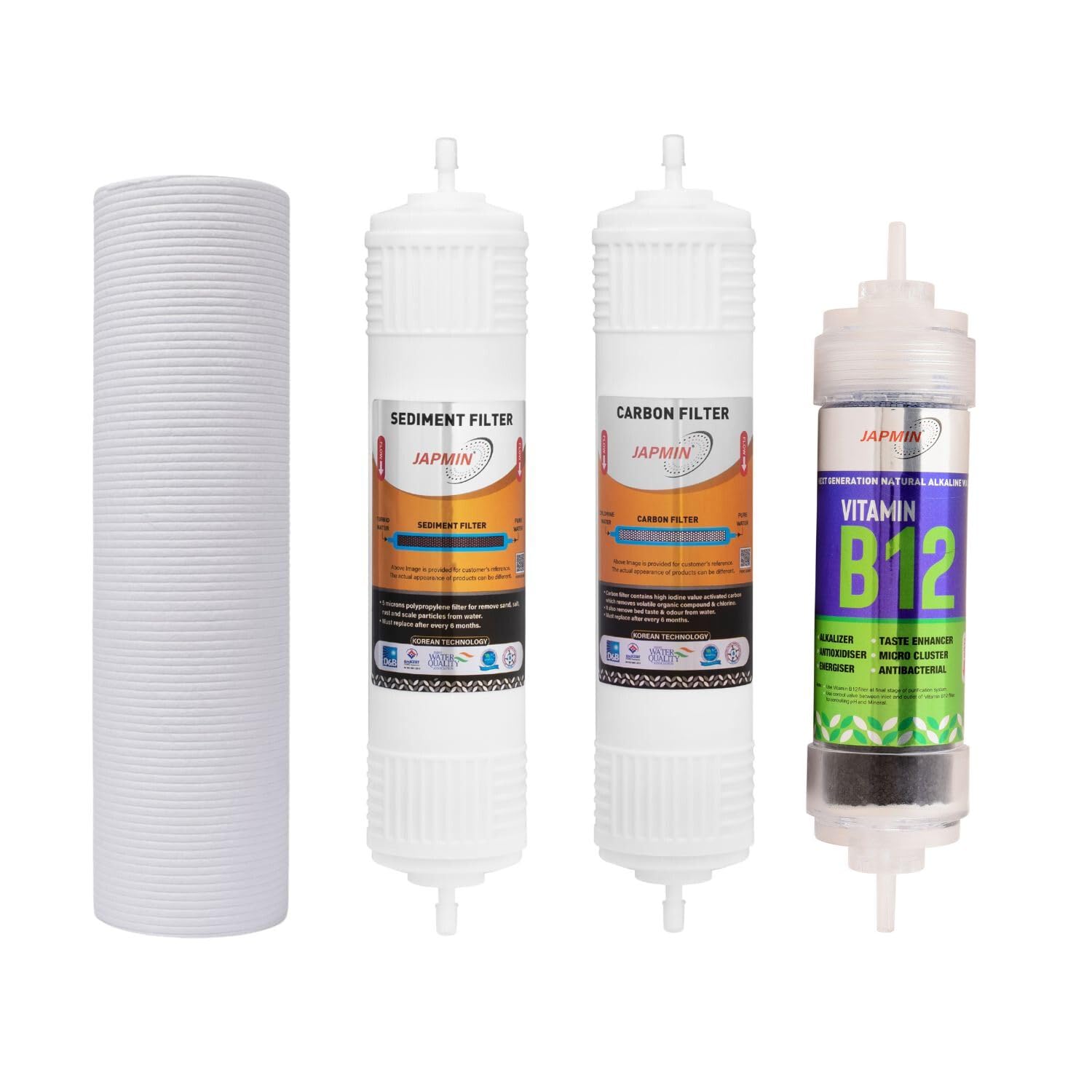 RO Service Kit | Polypropylene | 11 inch | Combo of Spun Candle + Sediment Filter + Carbon Filter + B12 Transparent Filter | Compatible with All RO Purifiers
