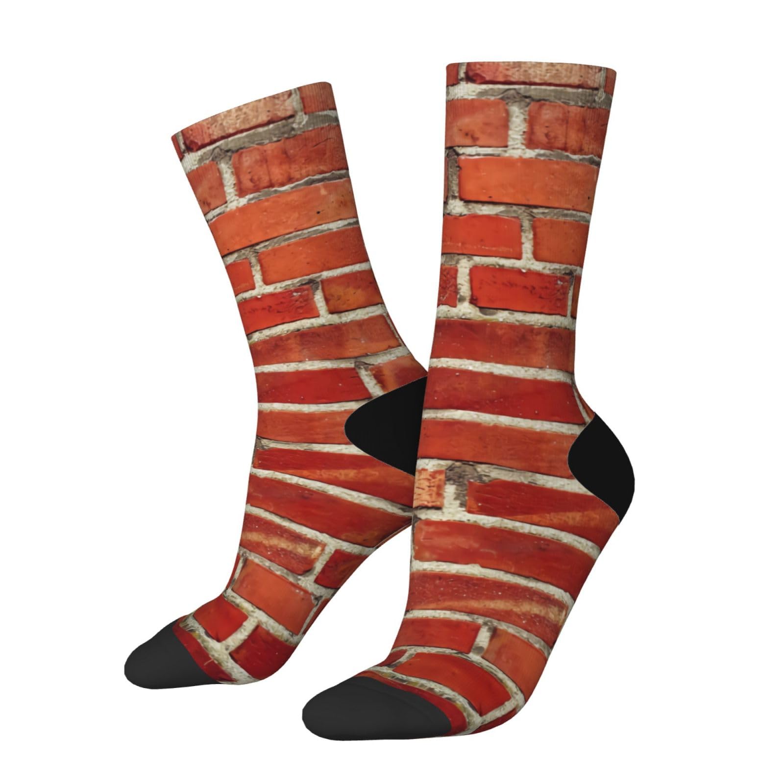 Peiyeety Unisex 2 Black-2 Red Brick Fun Socks Crew Socks For Men & Women